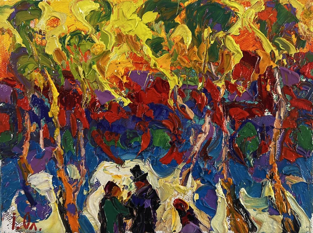 Oil painting Trees burn with the evening light Oleksiy Ivanyuk - 3