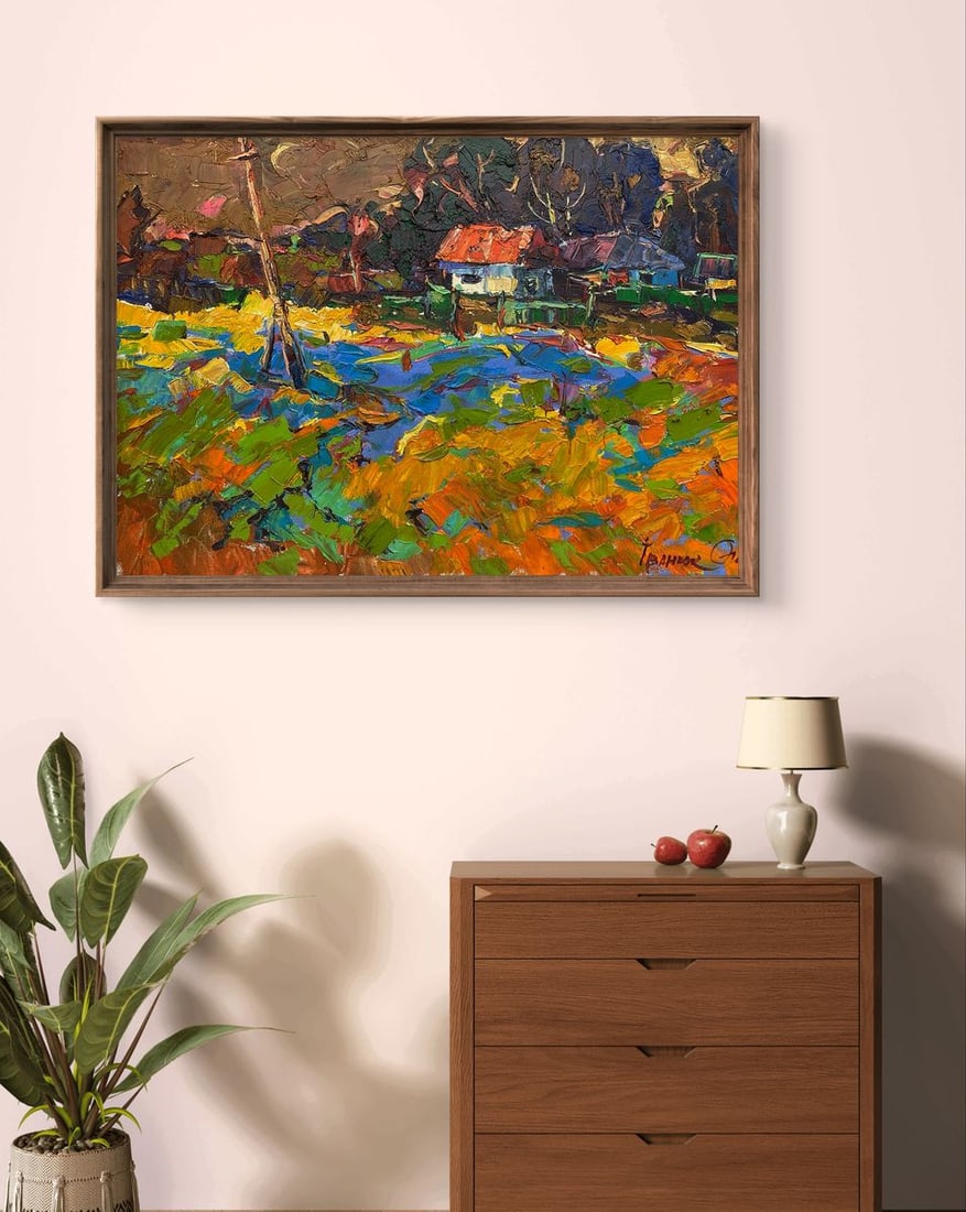 Oil painting Crimson evening in the village Oleksiy Ivanyuk - 2