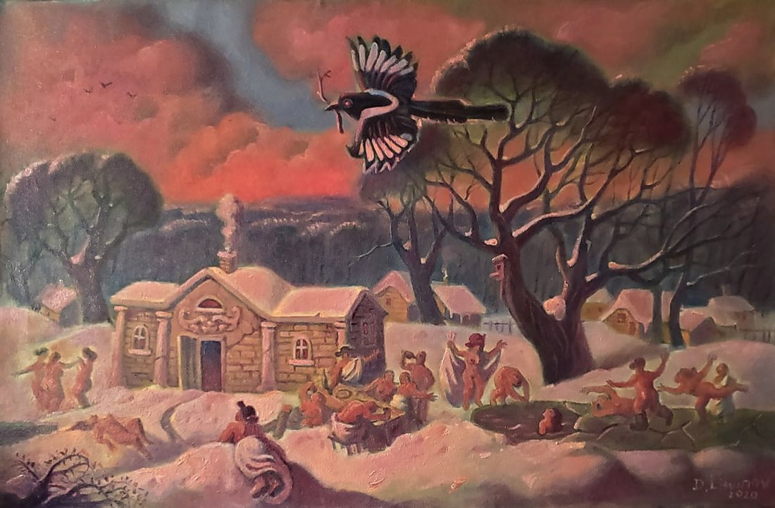 Oil painting Winter evening entertainment Daniil Litvinov (1 of 7)