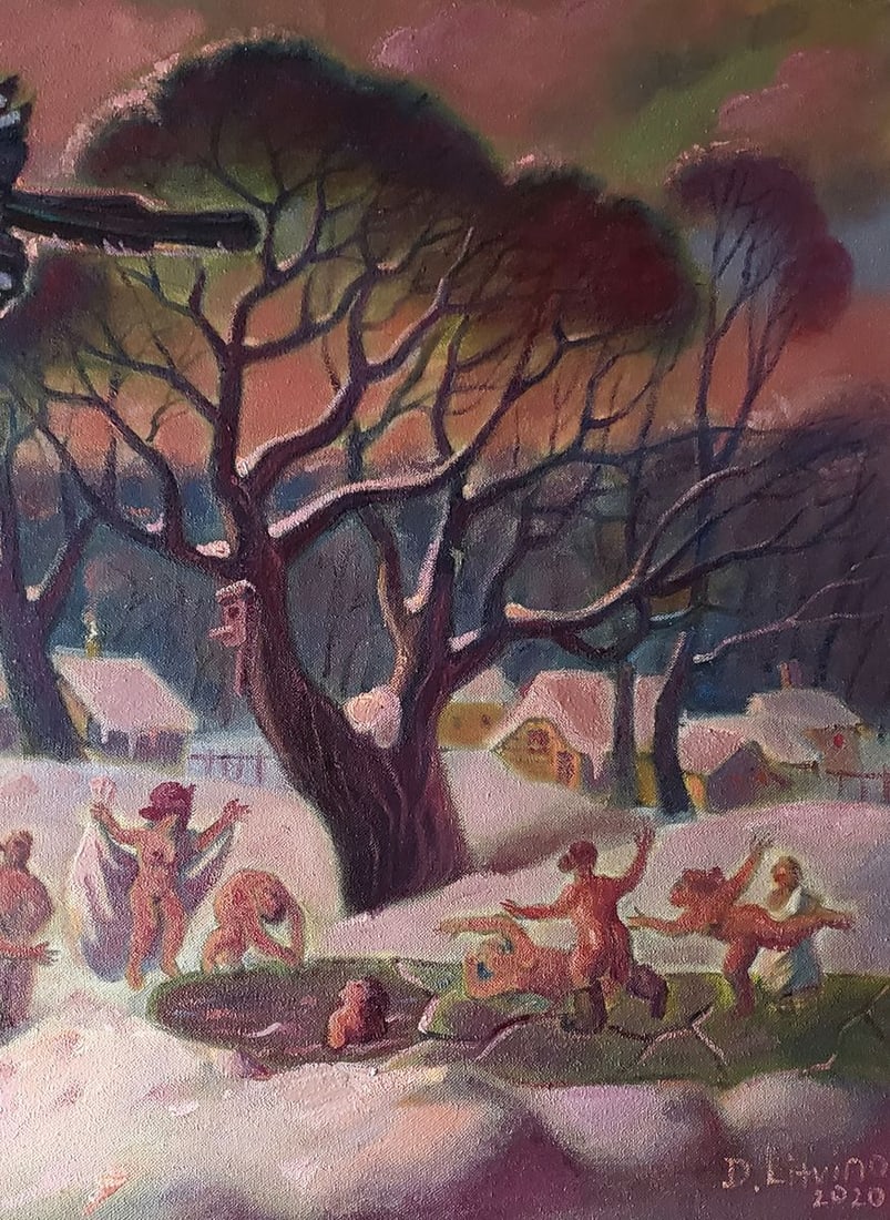 Oil painting Winter evening entertainment Daniil Litvinov - 3