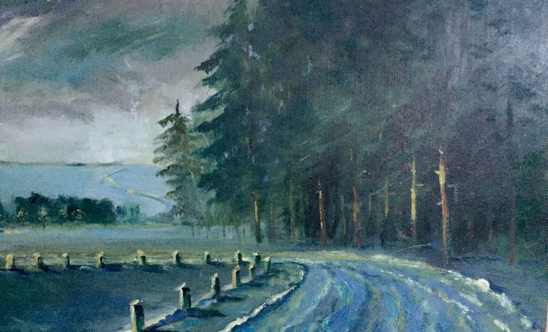 Oil painting Winter road in the pine Alexander Khorov - 2