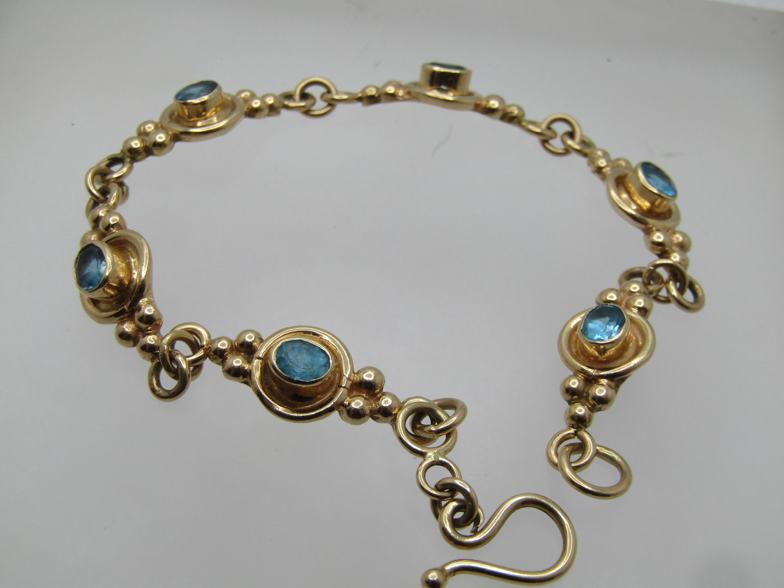 Vintage 14kt Blue Topaz Custom-Made Bracelet, 7.5", 1980's - 3