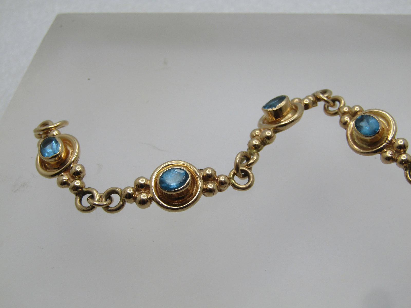Vintage 14kt Blue Topaz Custom-Made Bracelet, 7.5", 1980's - 5