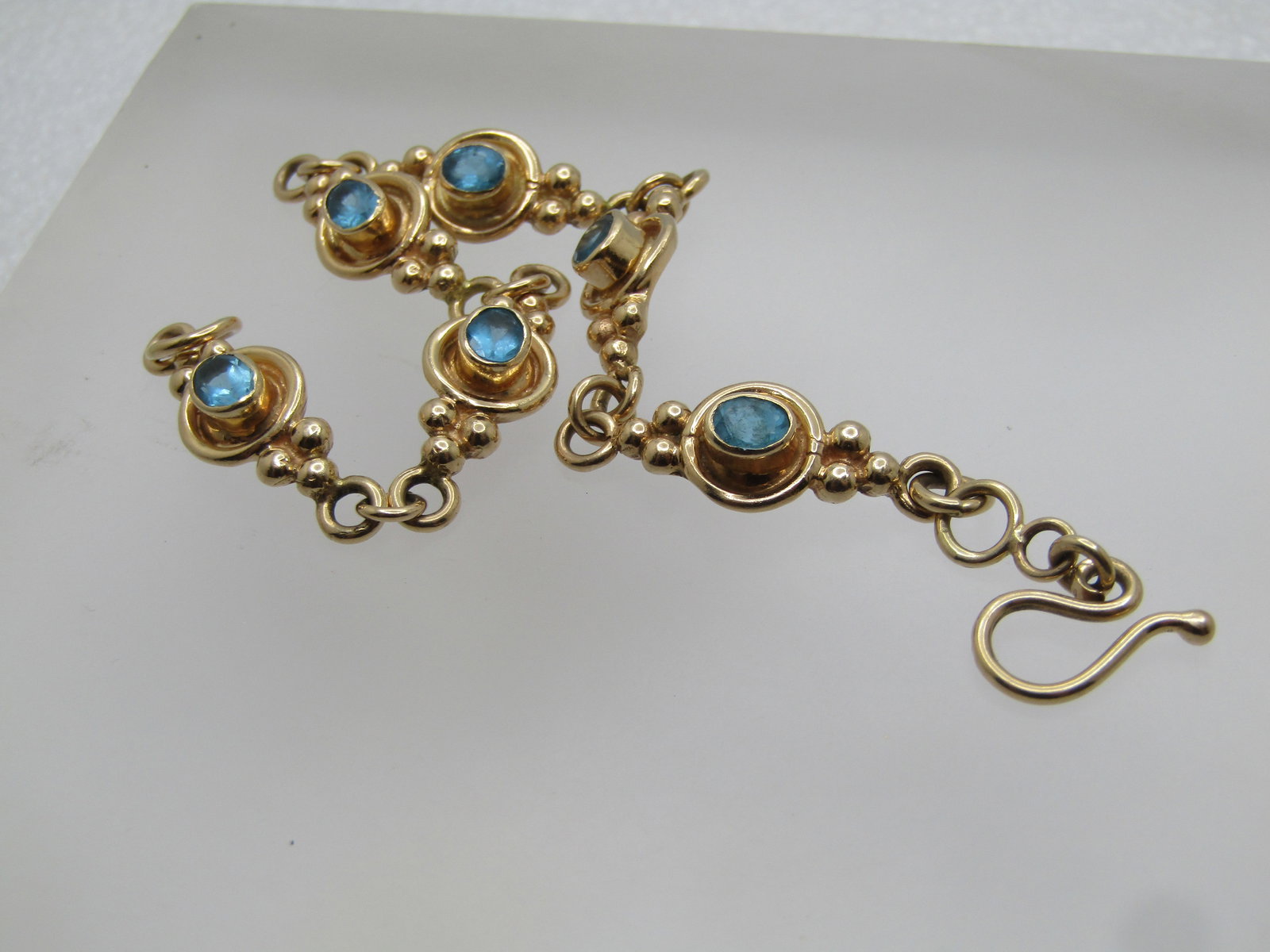 Vintage 14kt Blue Topaz Custom-Made Bracelet, 7.5", 1980's - 6