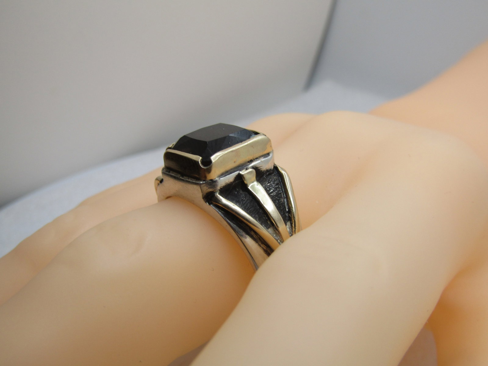 Vintage 14kt & Sterling Men's Smoky Topaz Ring, Sz. 13, Hand Made, 1960's-After - 2