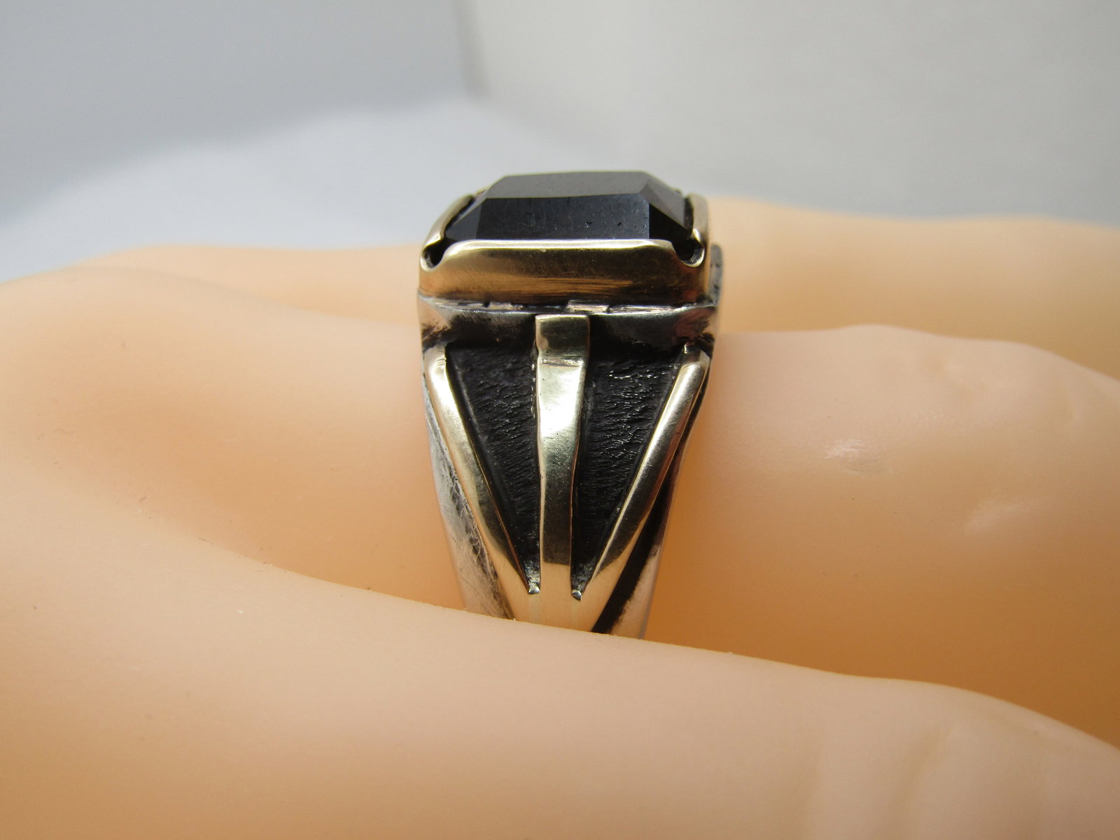 Vintage 14kt & Sterling Men's Smoky Topaz Ring, Sz. 13, Hand Made, 1960's-After - 3