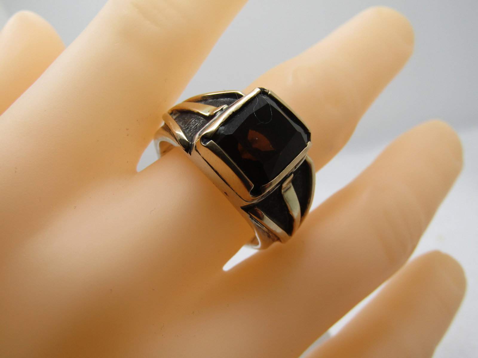 Vintage 14kt & Sterling Men's Smoky Topaz Ring, Sz. 13, Hand Made, 1960's-After - 4