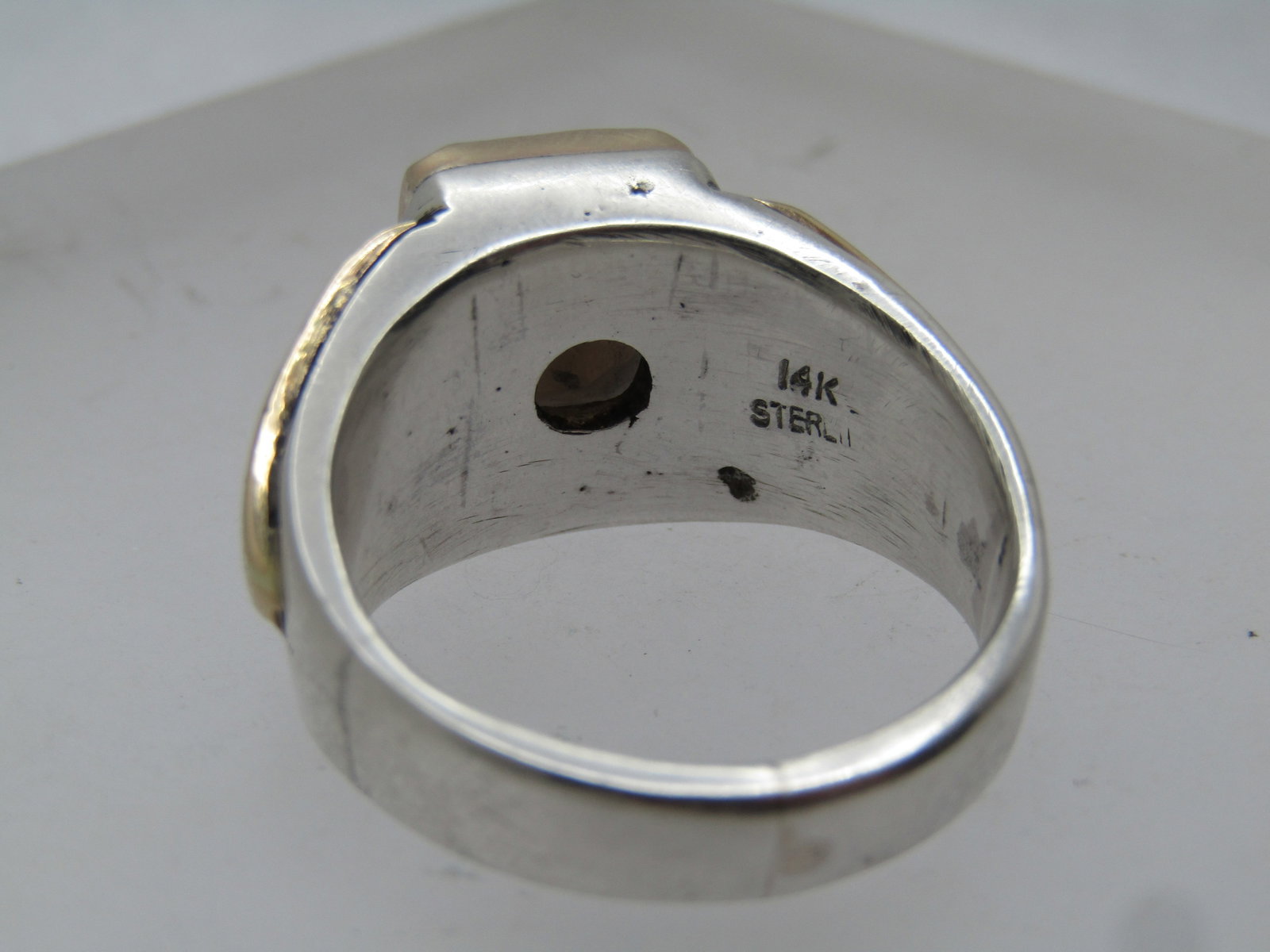 Vintage 14kt & Sterling Men's Smoky Topaz Ring, Sz. 13, Hand Made, 1960's-After - 6