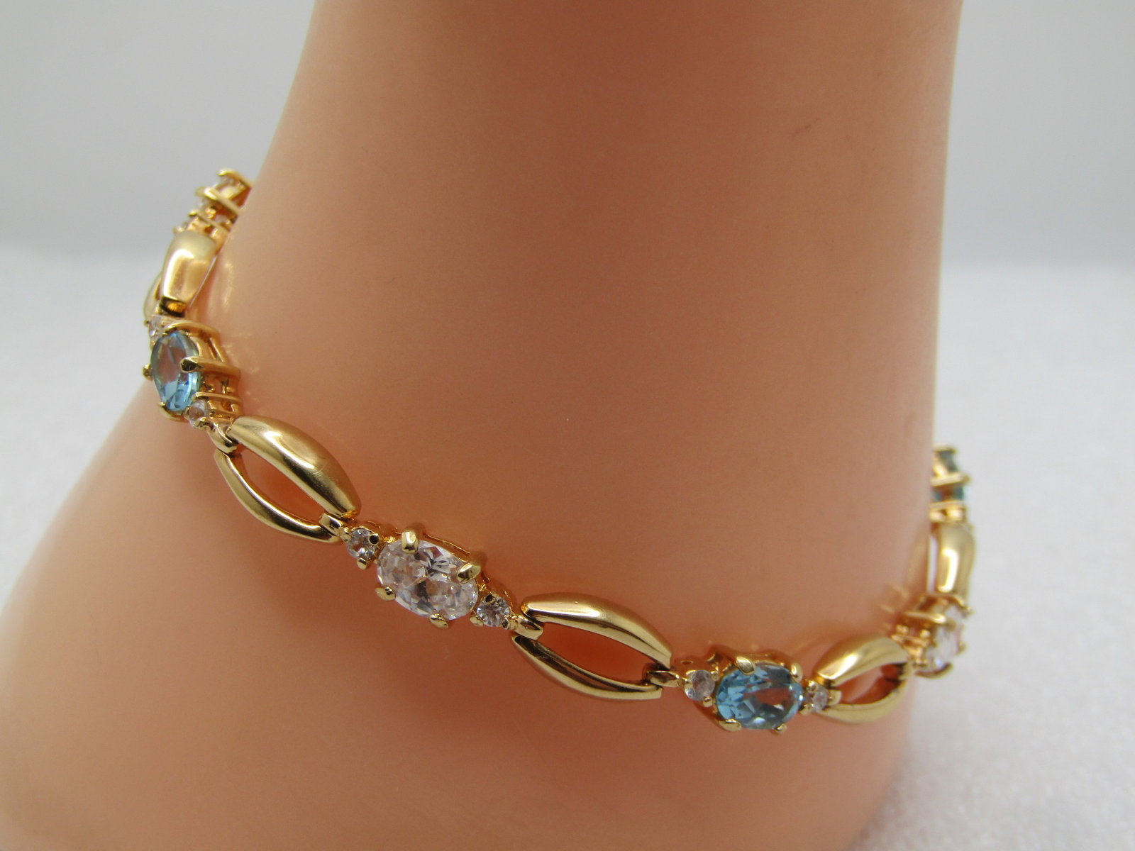 Blue Topaz & Clear CZTennis Bracelet, Gold tone, 7.5", 1990's - 2