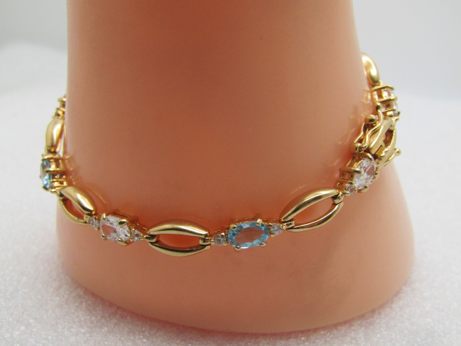 Blue Topaz & Clear CZTennis Bracelet, Gold tone, 7.5", 1990's - 3