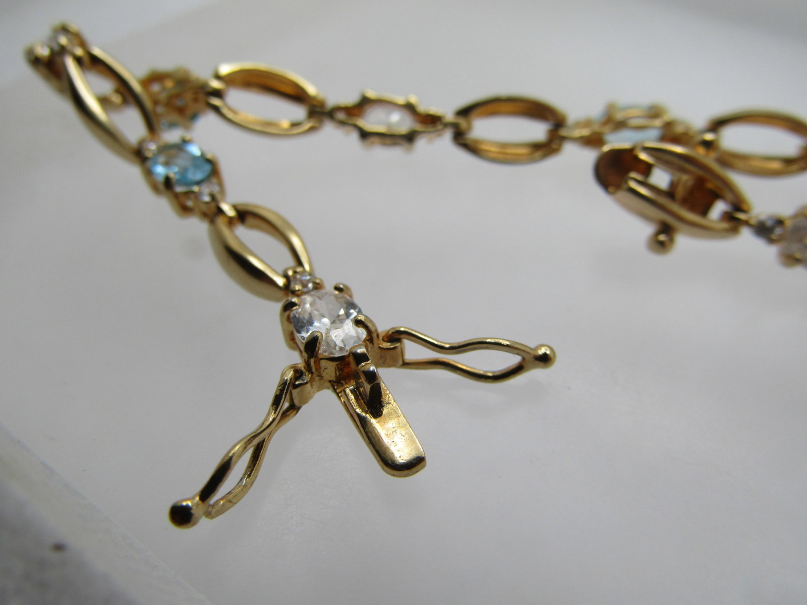 Blue Topaz & Clear CZTennis Bracelet, Gold tone, 7.5", 1990's - 6