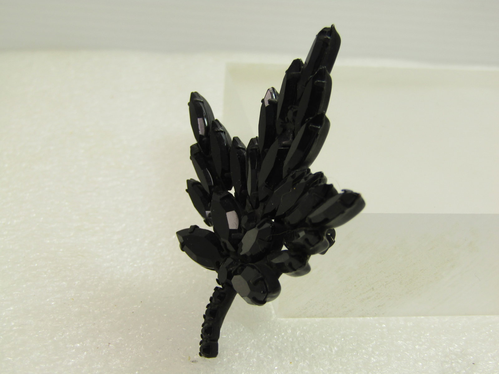 Vintage Black Rhinestone Leaf Brooch, 1940's-1960's - 2