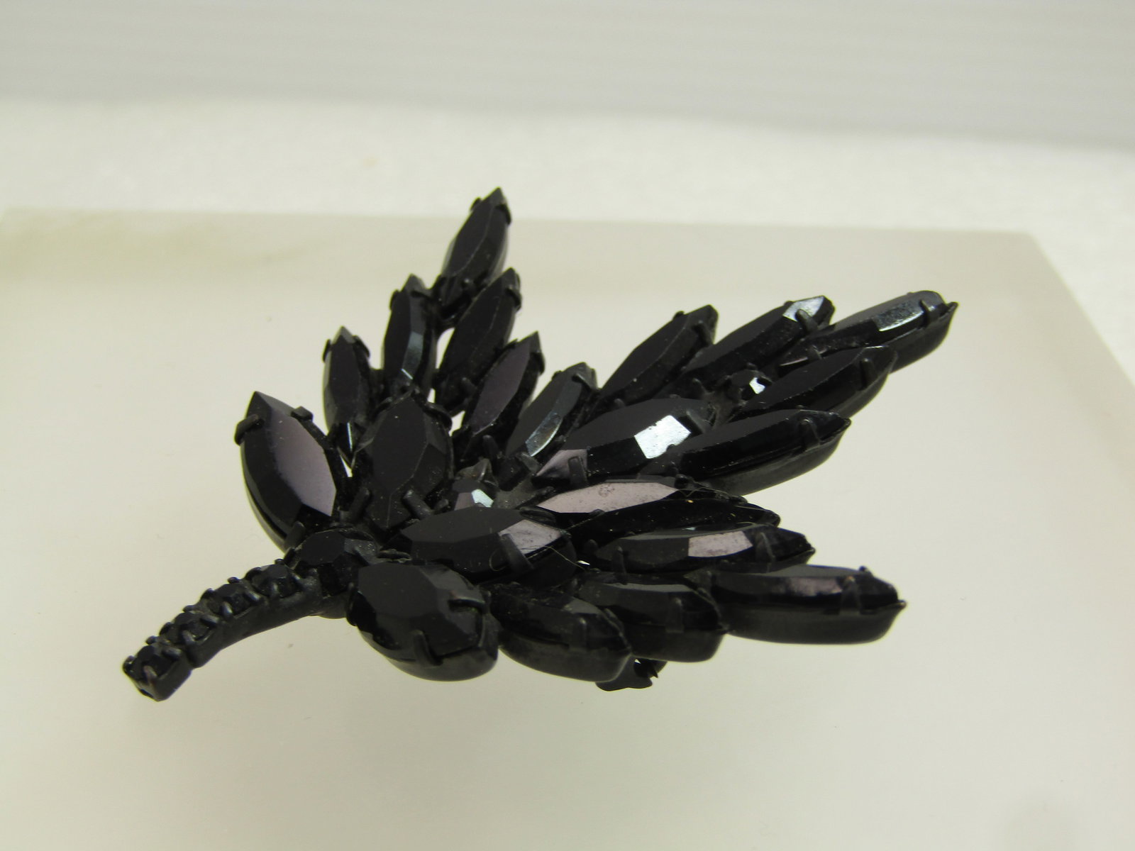 Vintage Black Rhinestone Leaf Brooch, 1940's-1960's - 5