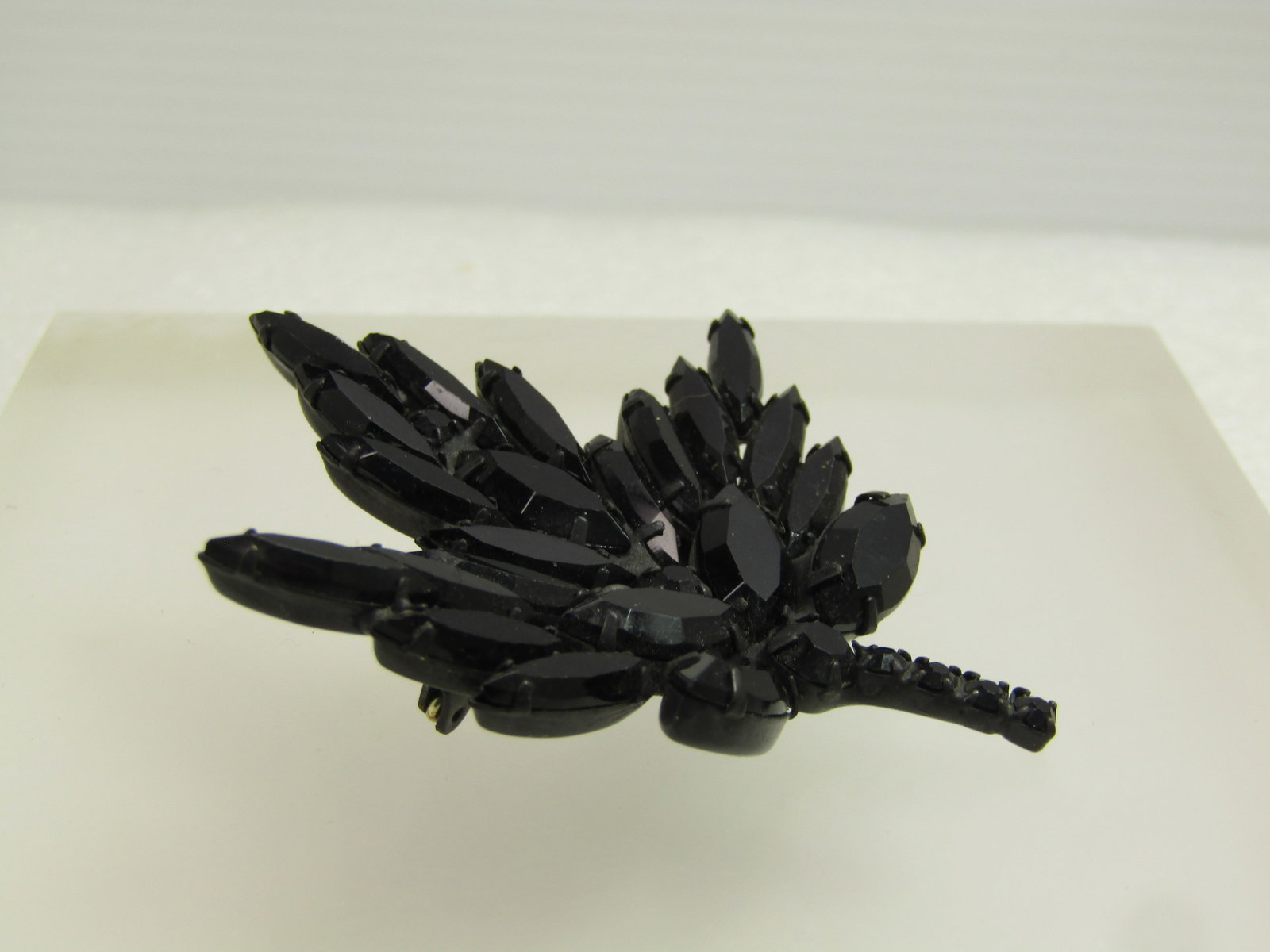 Vintage Black Rhinestone Leaf Brooch, 1940's-1960's - 6