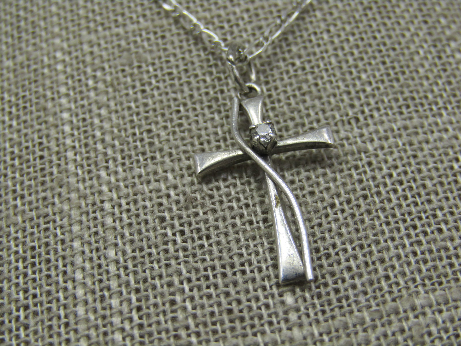 Vintage Sterling Cross Necklace with CZ, 24" - 3