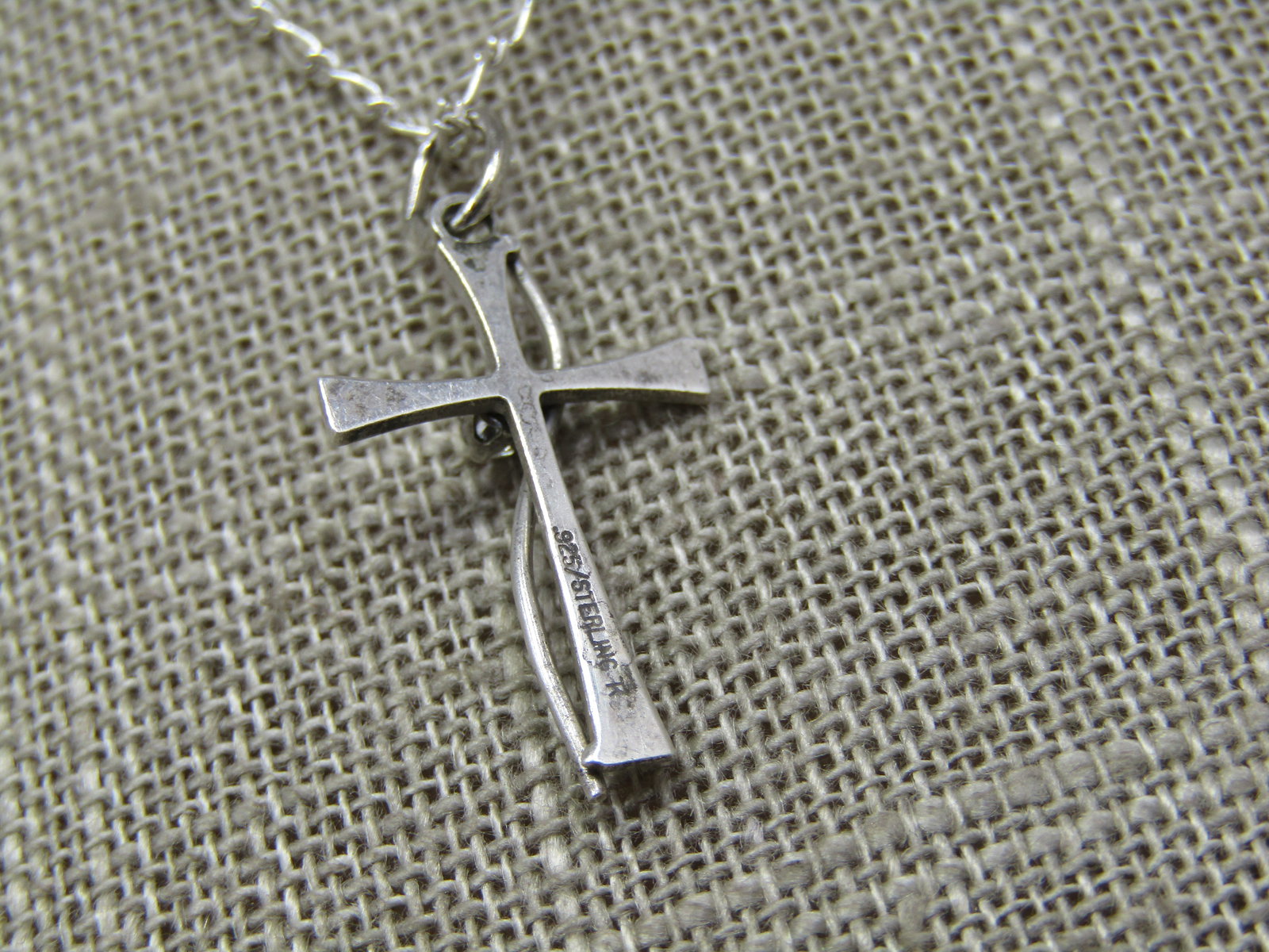 Vintage Sterling Cross Necklace with CZ, 24" - 4