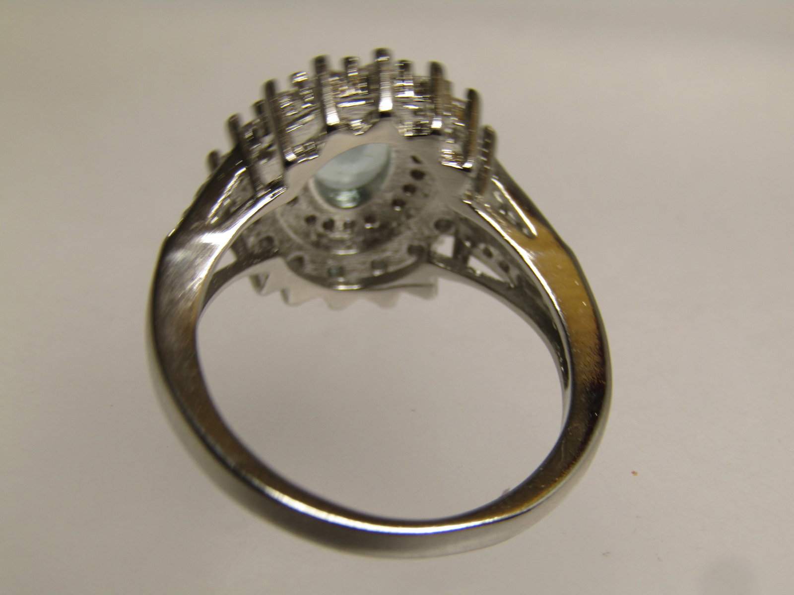 Costume Blue/Clear Glass Ring, Cocktail, Sz. 7. Silver Tone - 5