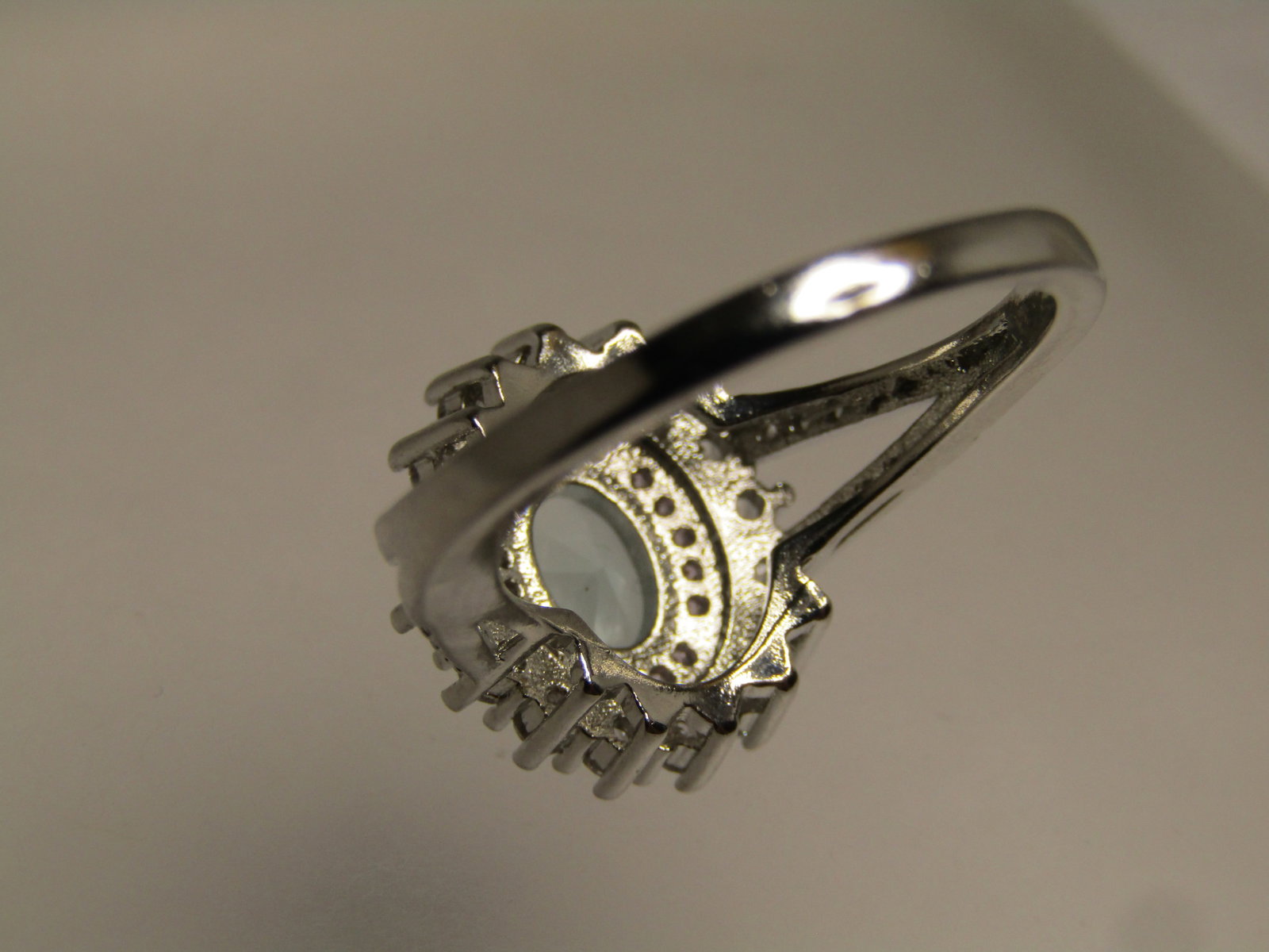 Costume Blue/Clear Glass Ring, Cocktail, Sz. 7. Silver Tone - 6