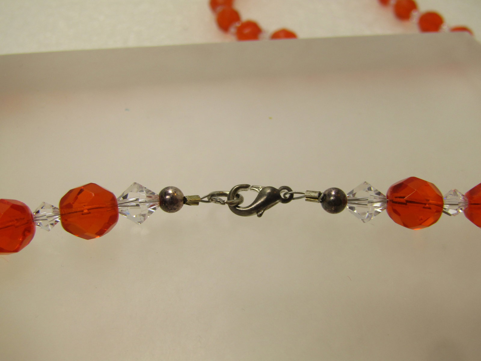 Vintage Orange & Clear Crystal Beaded Necklace, 36" 1980's - 4