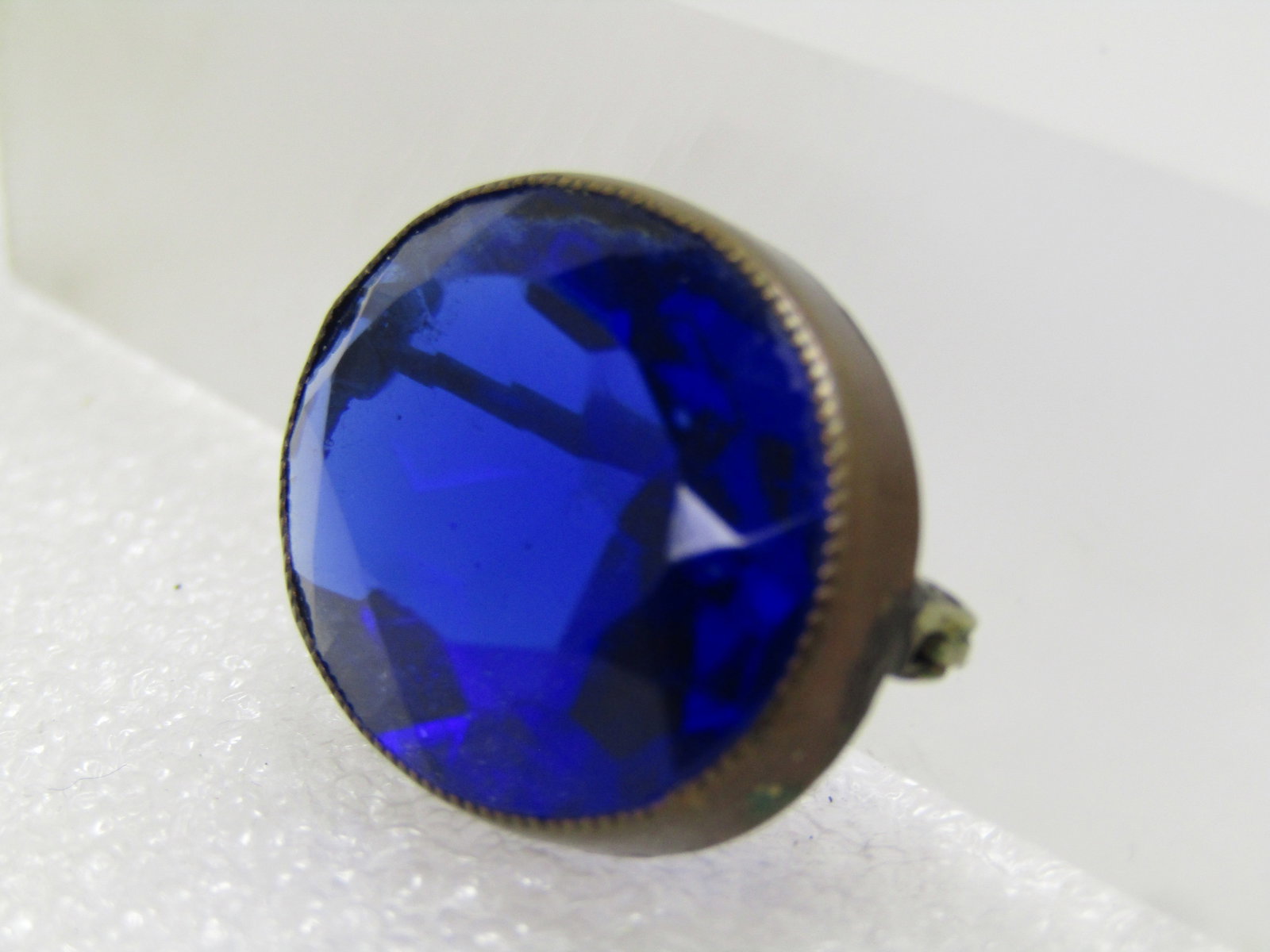 Vintage Brass Blue Glass Brooch, Faceted, 1940's - 2