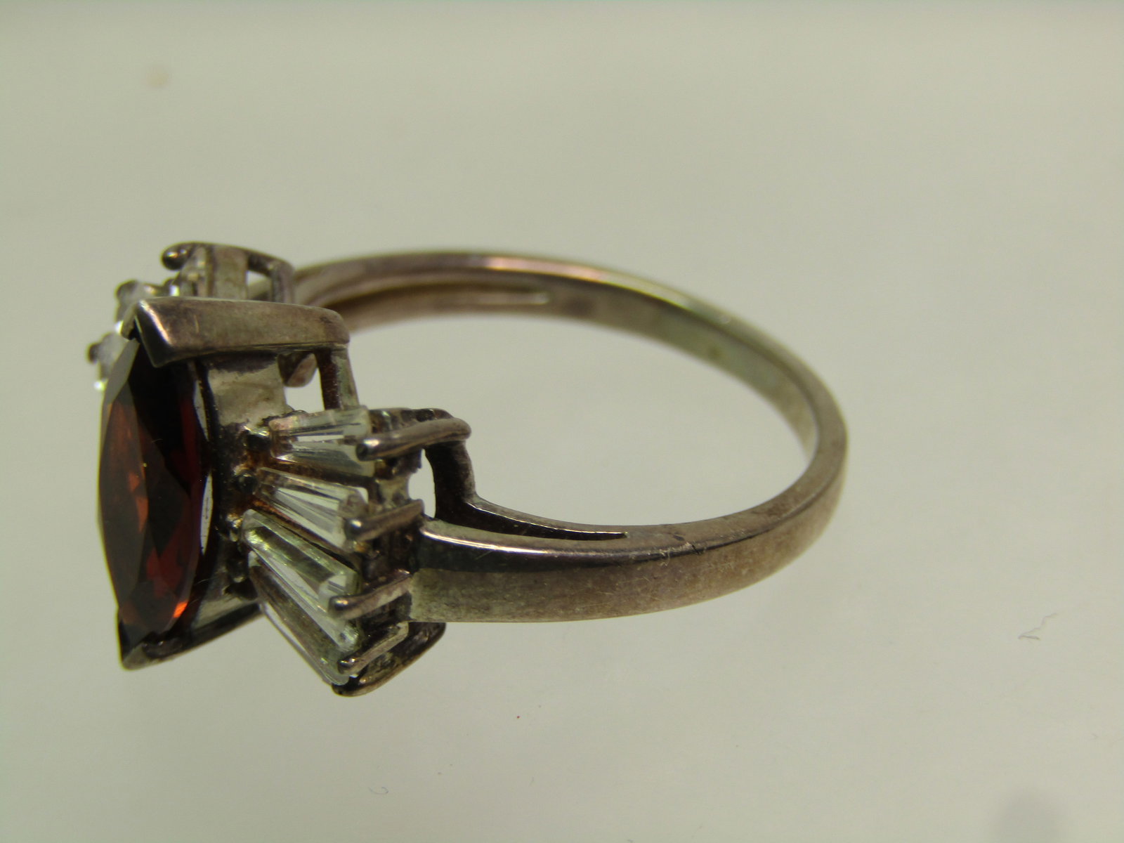 Vintage Sterling Garnet & White Topaz Ring, Sz. 7, 1980's-1990's , Signed - 5