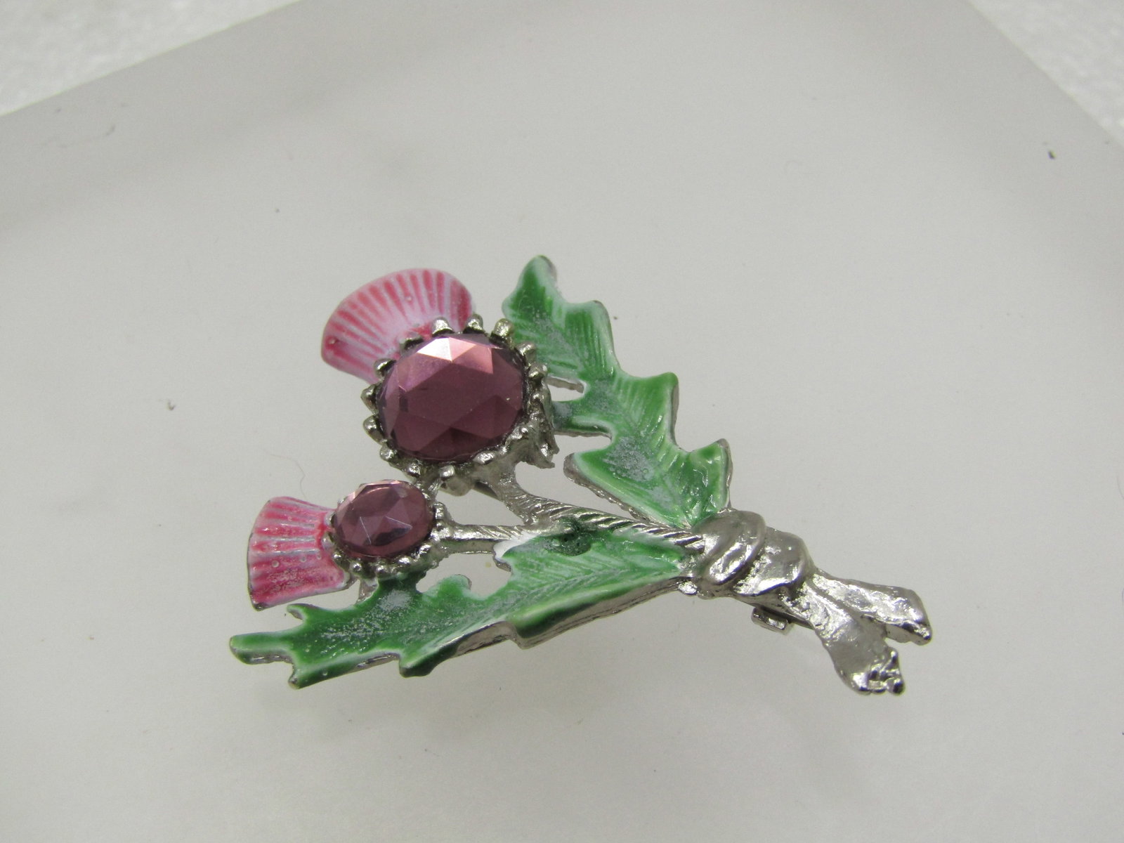 Vintage Purple Rhinestone Thistle Brooch, Signed Hollywood, 1950's-1960's - 3