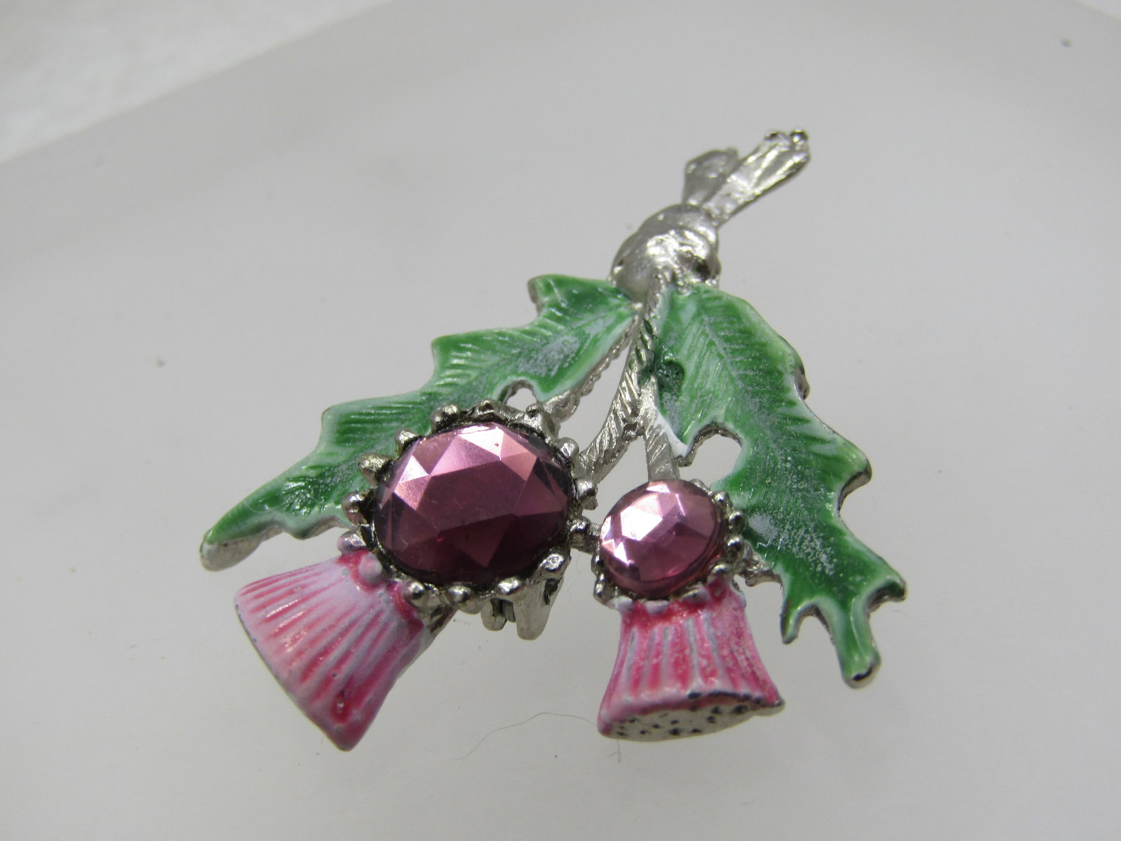 Vintage Purple Rhinestone Thistle Brooch, Signed Hollywood, 1950's-1960's - 4