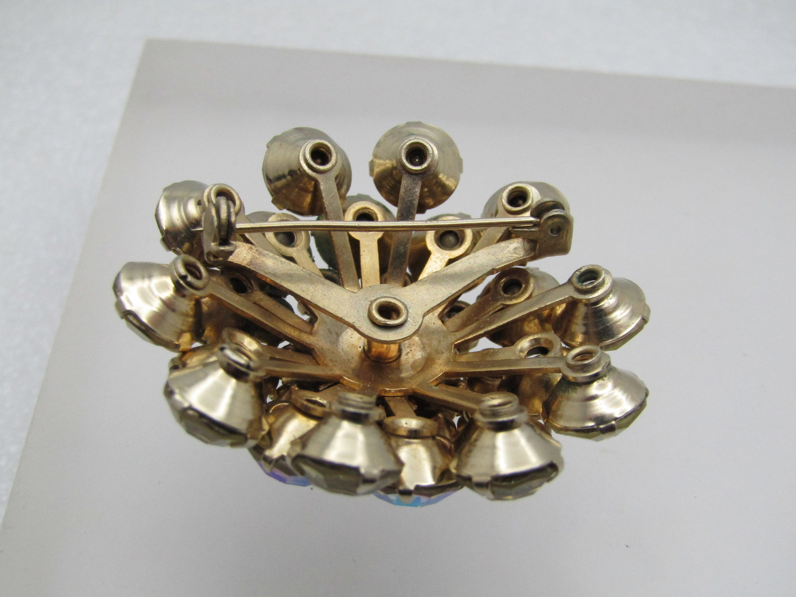 Vintage Yellow Aurora Borealis Rhinestone Brooch, Domed, 1940's, 1.75" - 5