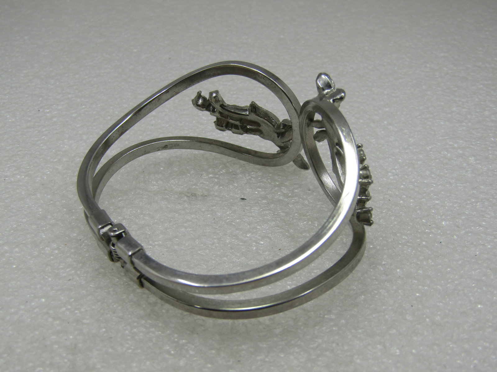 Vintage Rhinestone Hinged Clamper Bracelet, 6.5", Art Deco Accents. - 5