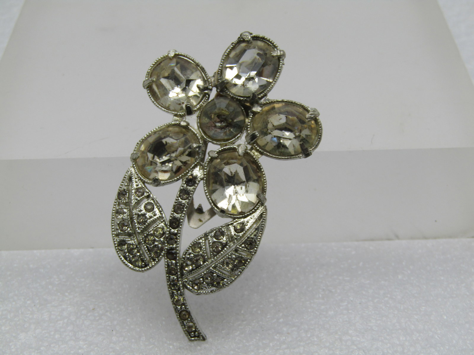Vintage Pair of Rhinestone Floral Dress Clips, 1940's - 2