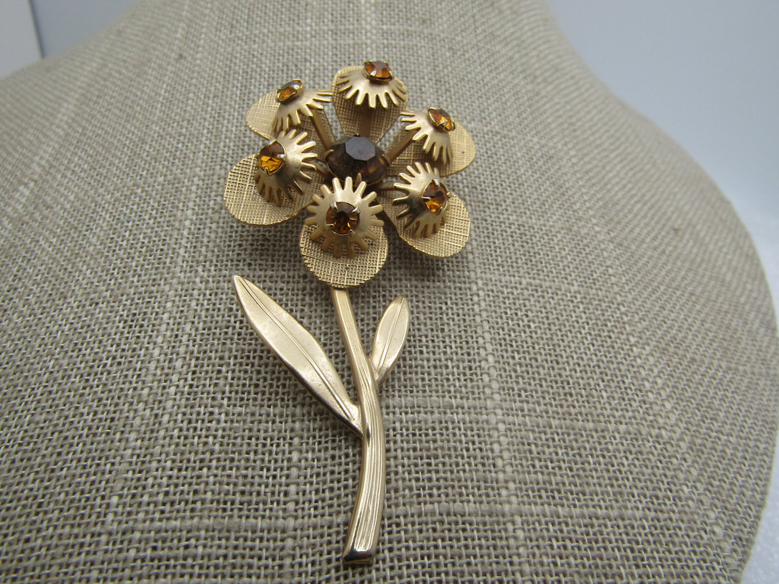 Vintage Rhinestone Floral Stem Brooch, 1950's-1960's, 3" (1 of 5)