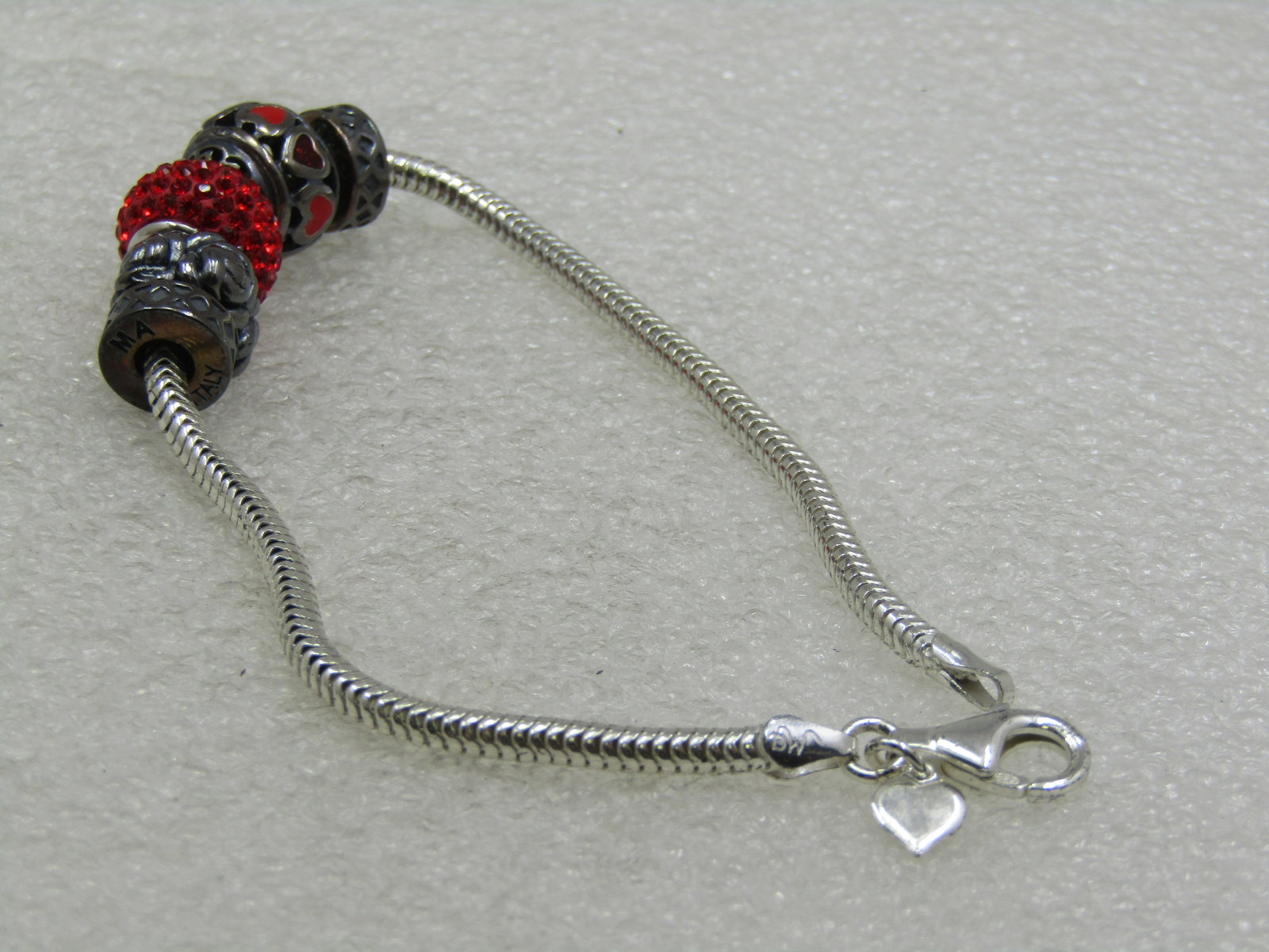 Sterling Silver Rhinestone Slide Charm Bracelet, Kay Jeweler's, Signed MA, 8" - 7