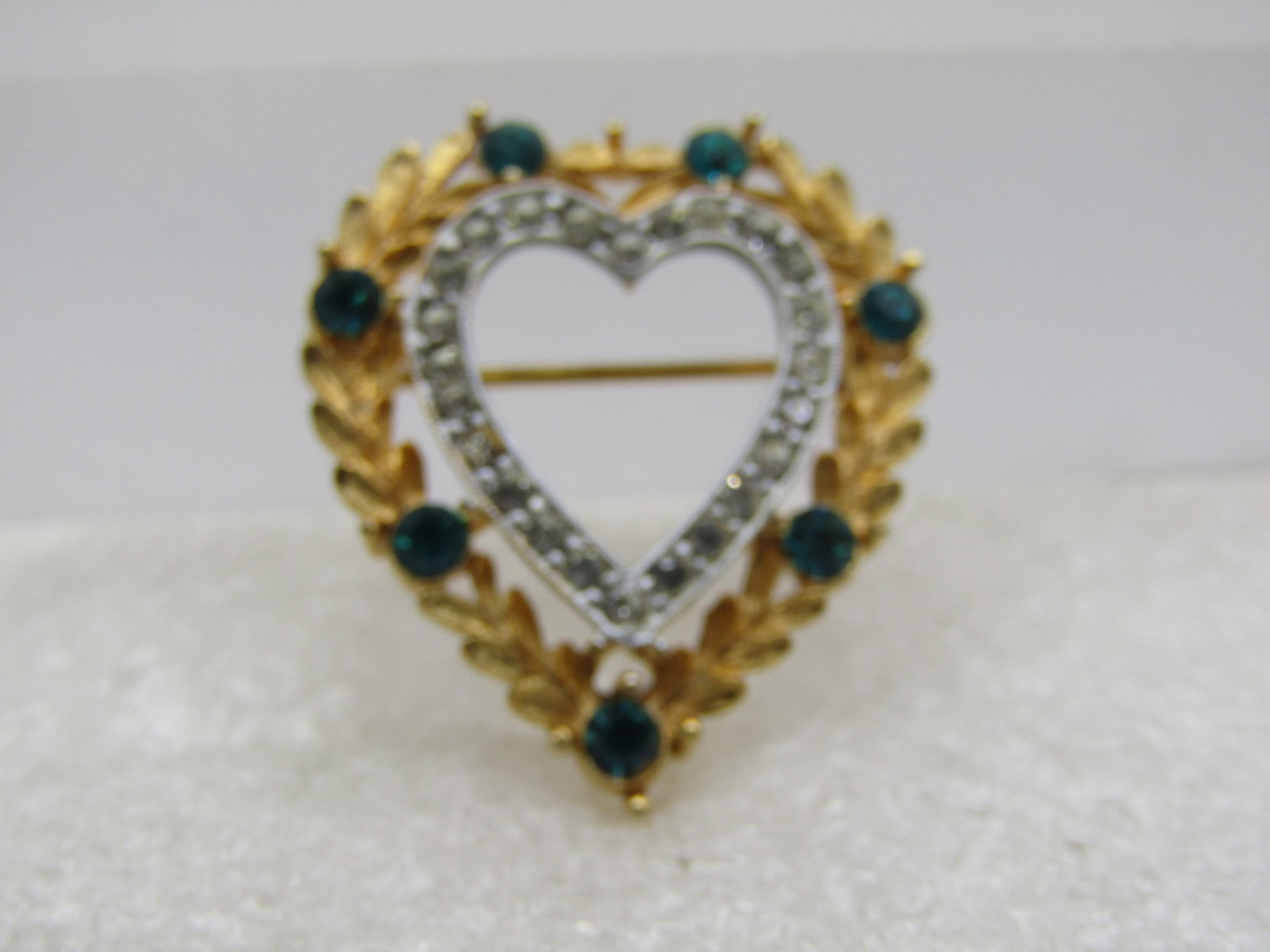Vintage JJ Rhinestone Heart Brooch, Two-Tone, 1960's-1970's, 1.25" (1 of 5)