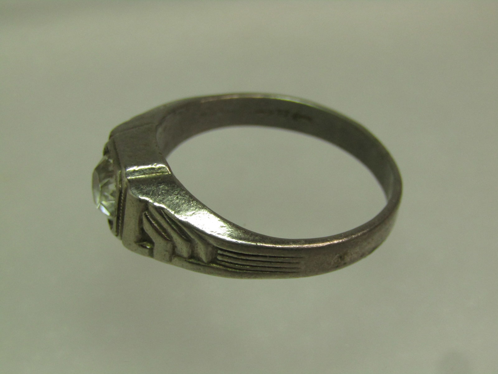 Vintage Clear Stone Men's Ring, Sz. 12.5, Art Deco, Signed Uncas, 1920's-1930's - 4