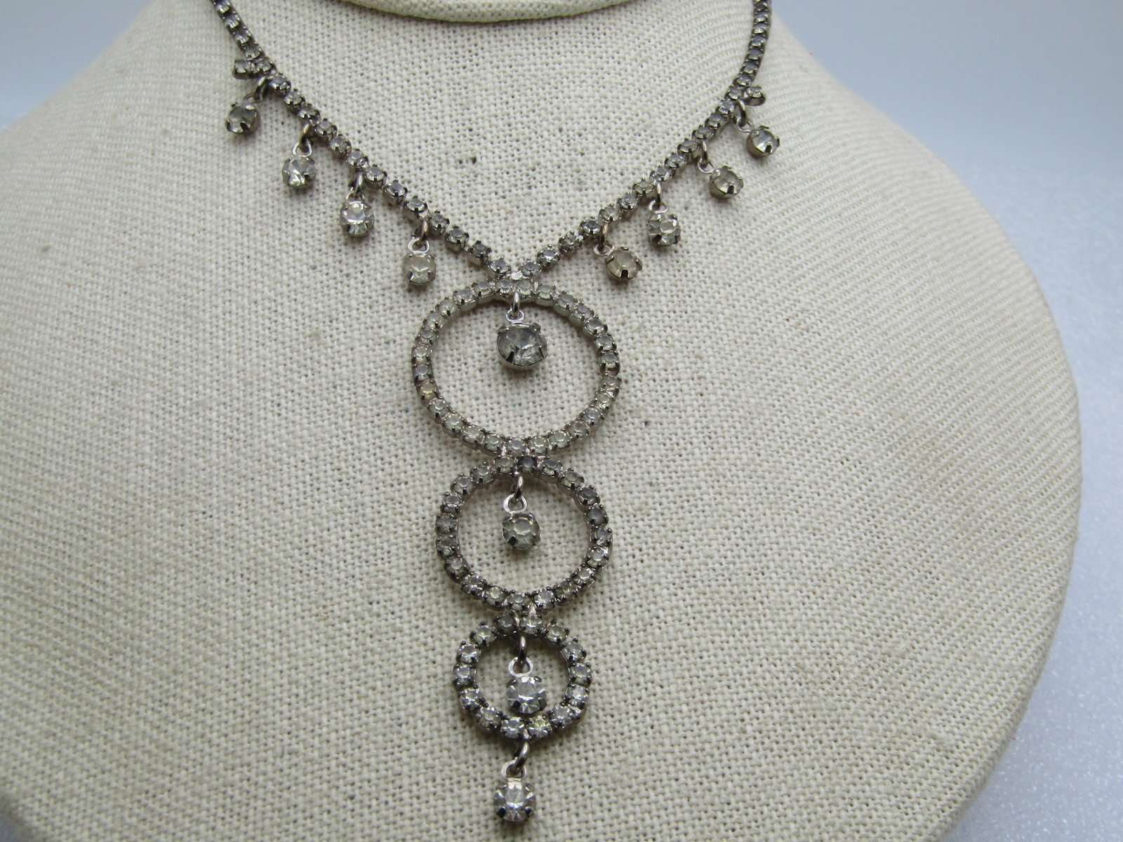 Vintage Rhinestone Drop/Dangle Necklace, 1940's, 16" - 2