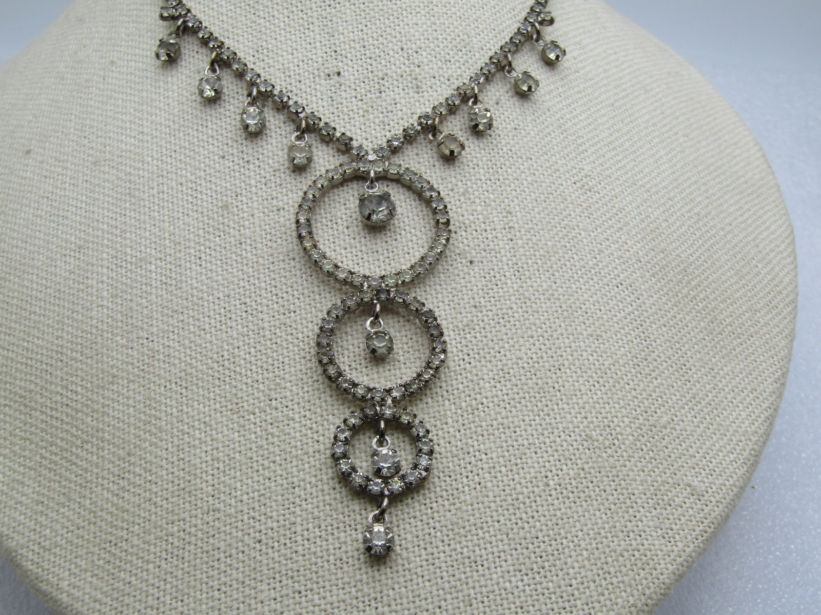 Vintage Rhinestone Drop/Dangle Necklace, 1940's, 16" - 3