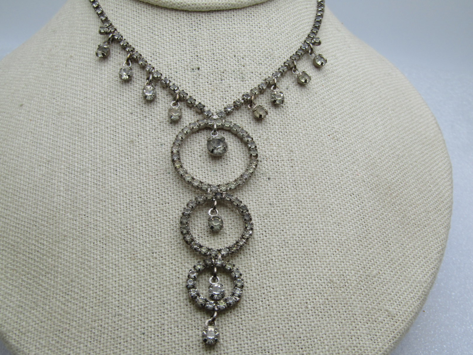 Vintage Rhinestone Drop/Dangle Necklace, 1940's, 16" - 4