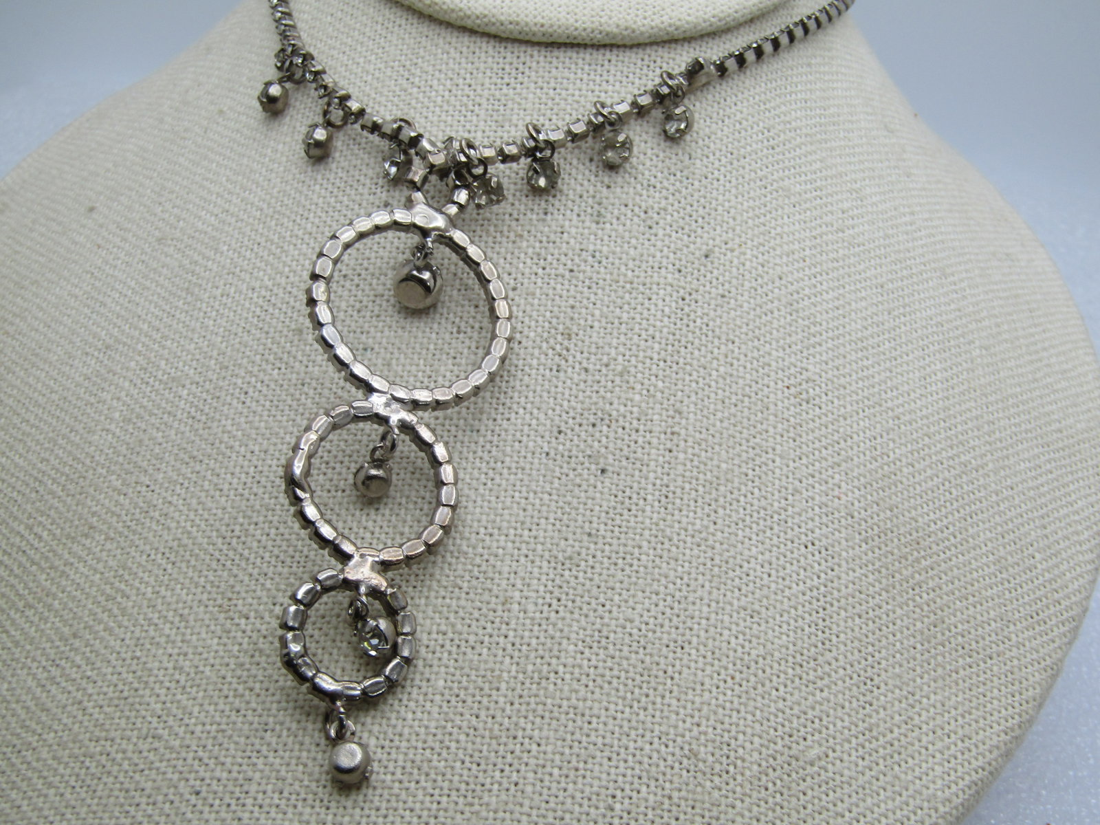 Vintage Rhinestone Drop/Dangle Necklace, 1940's, 16" - 5