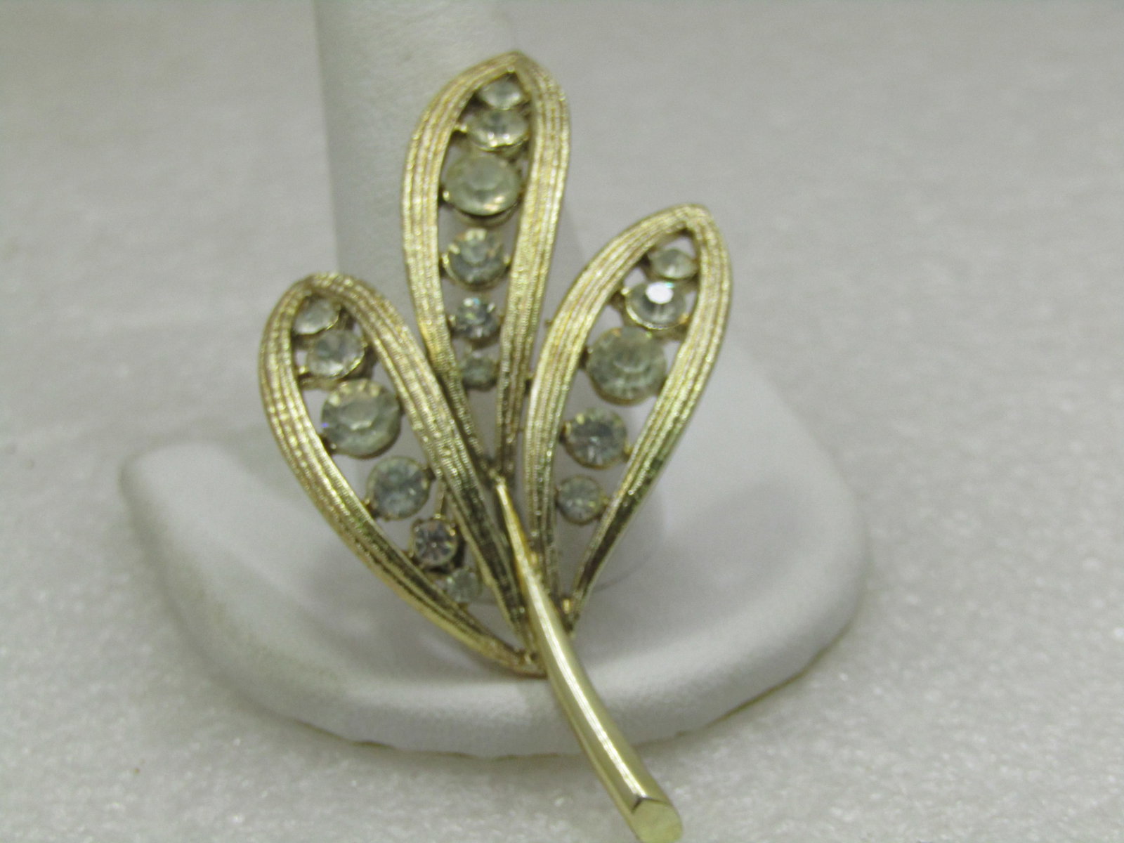Vintage Graduated Rhinestone Leaf Stem Brooch, 1960's, 2.5" - 2