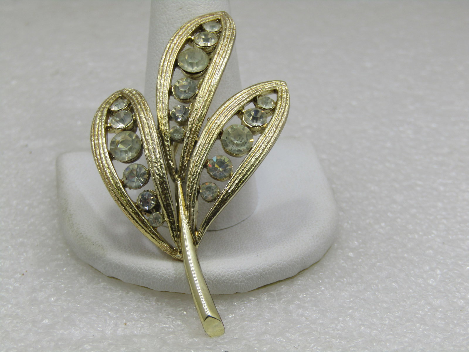 Vintage Graduated Rhinestone Leaf Stem Brooch, 1960's, 2.5" - 4