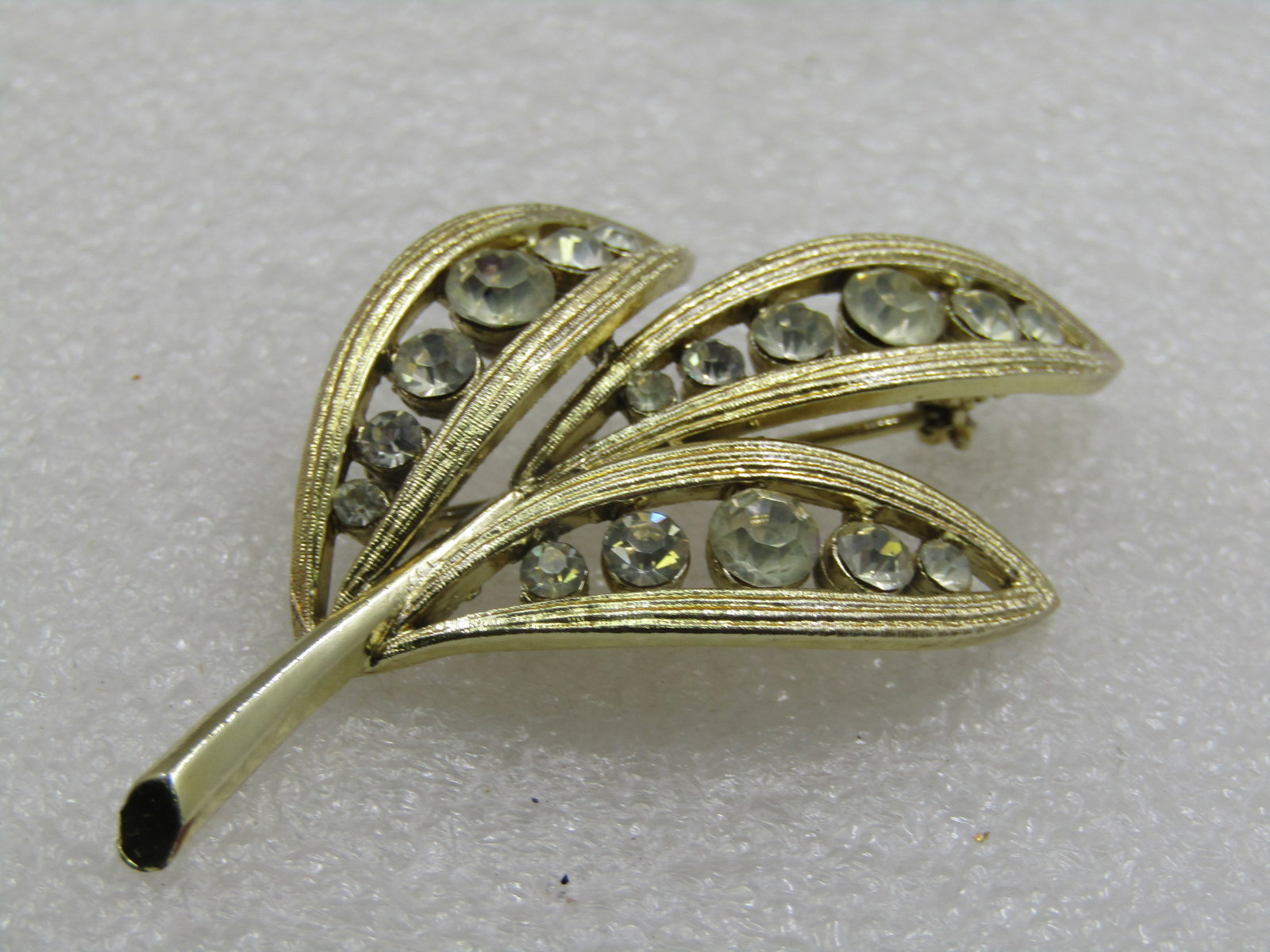 Vintage Graduated Rhinestone Leaf Stem Brooch, 1960's, 2.5" - 6