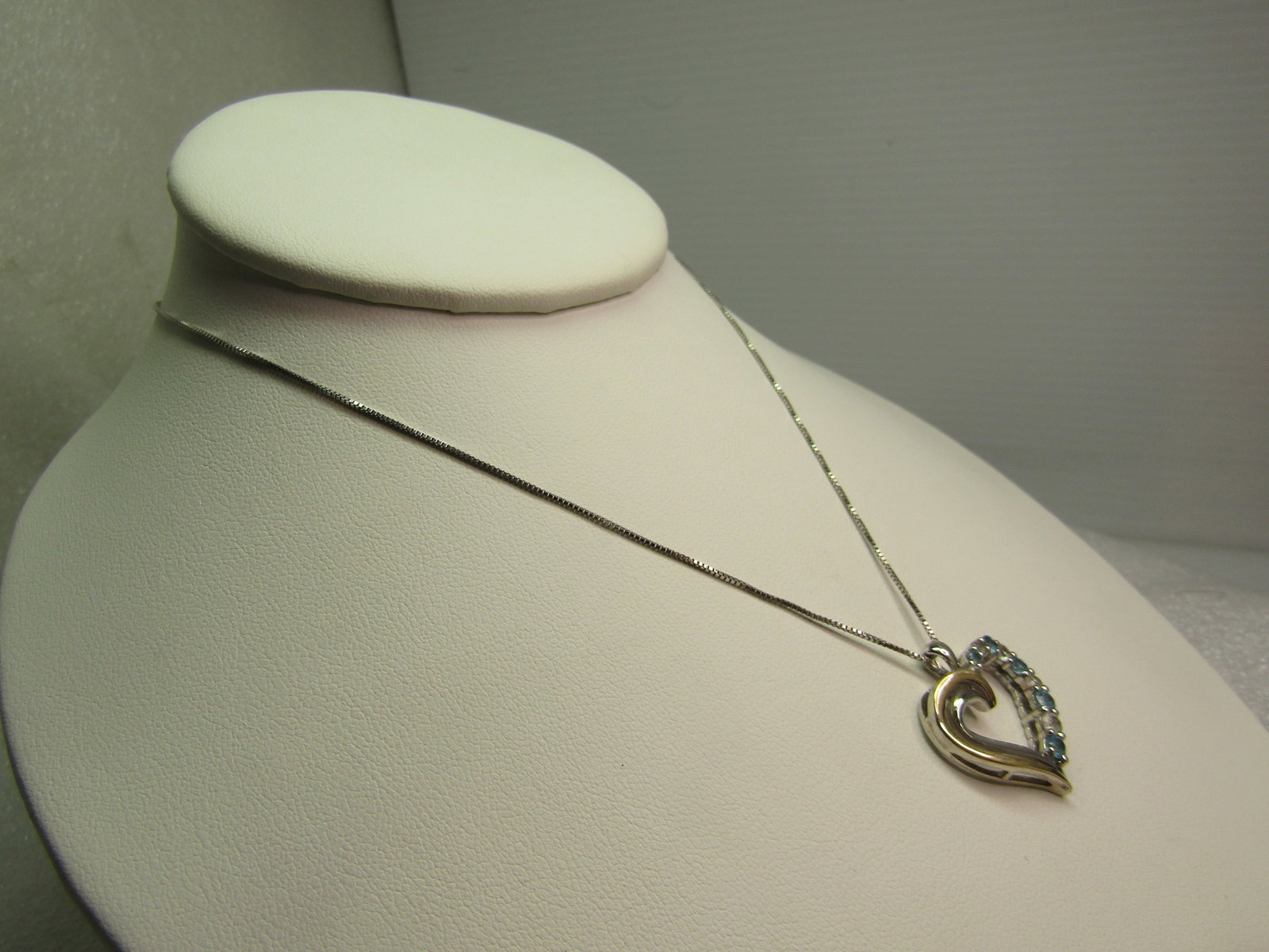 Vintage Sterling 10k Topaz Heart Necklace, 16", 1980's-1990's - 3