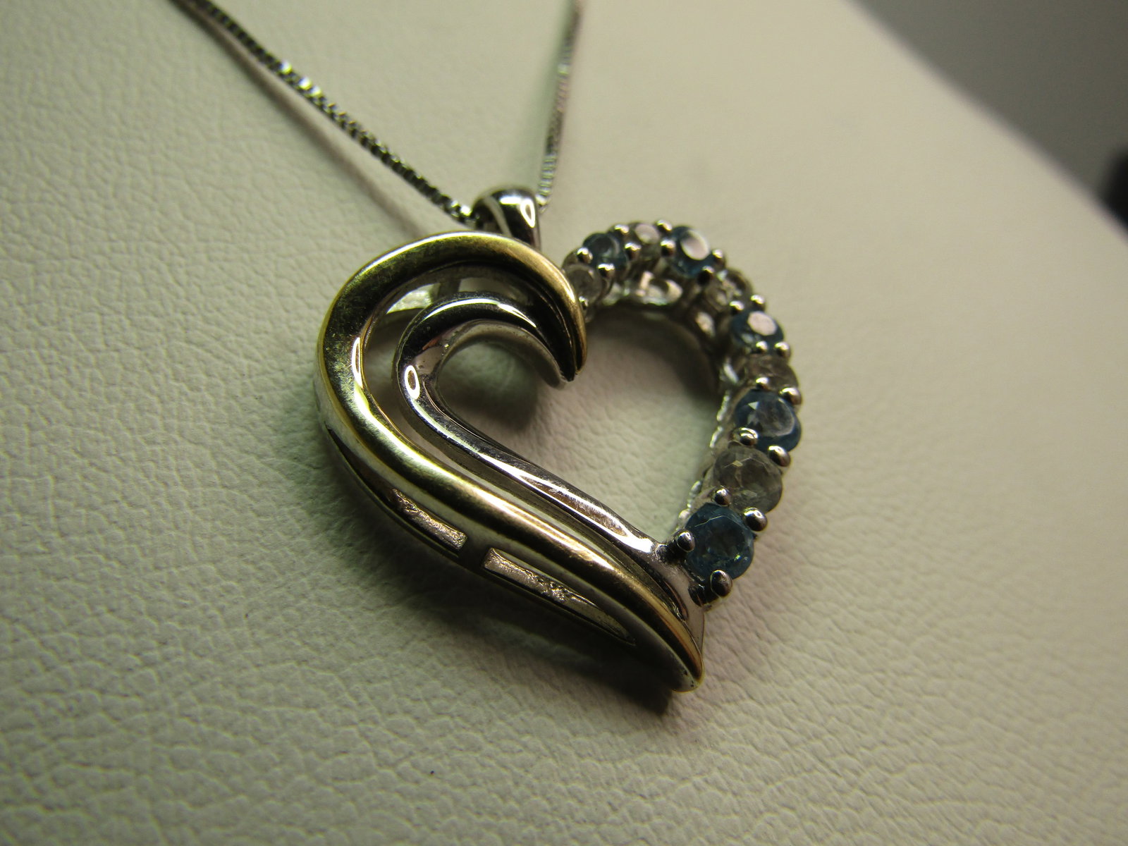 Vintage Sterling 10k Topaz Heart Necklace, 16", 1980's-1990's - 5