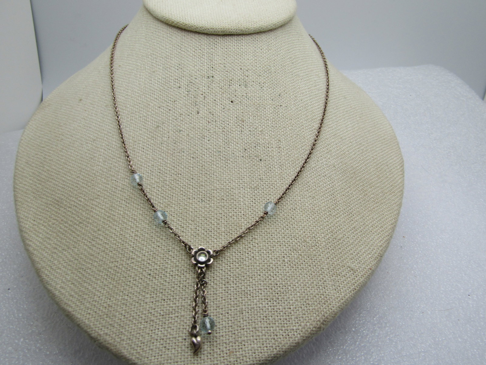 Vintage Sterling Blue Topaz Necklace, Floral Lavalier, 17.5", Signed ALE (Pandora) 1980's-1990's - 2