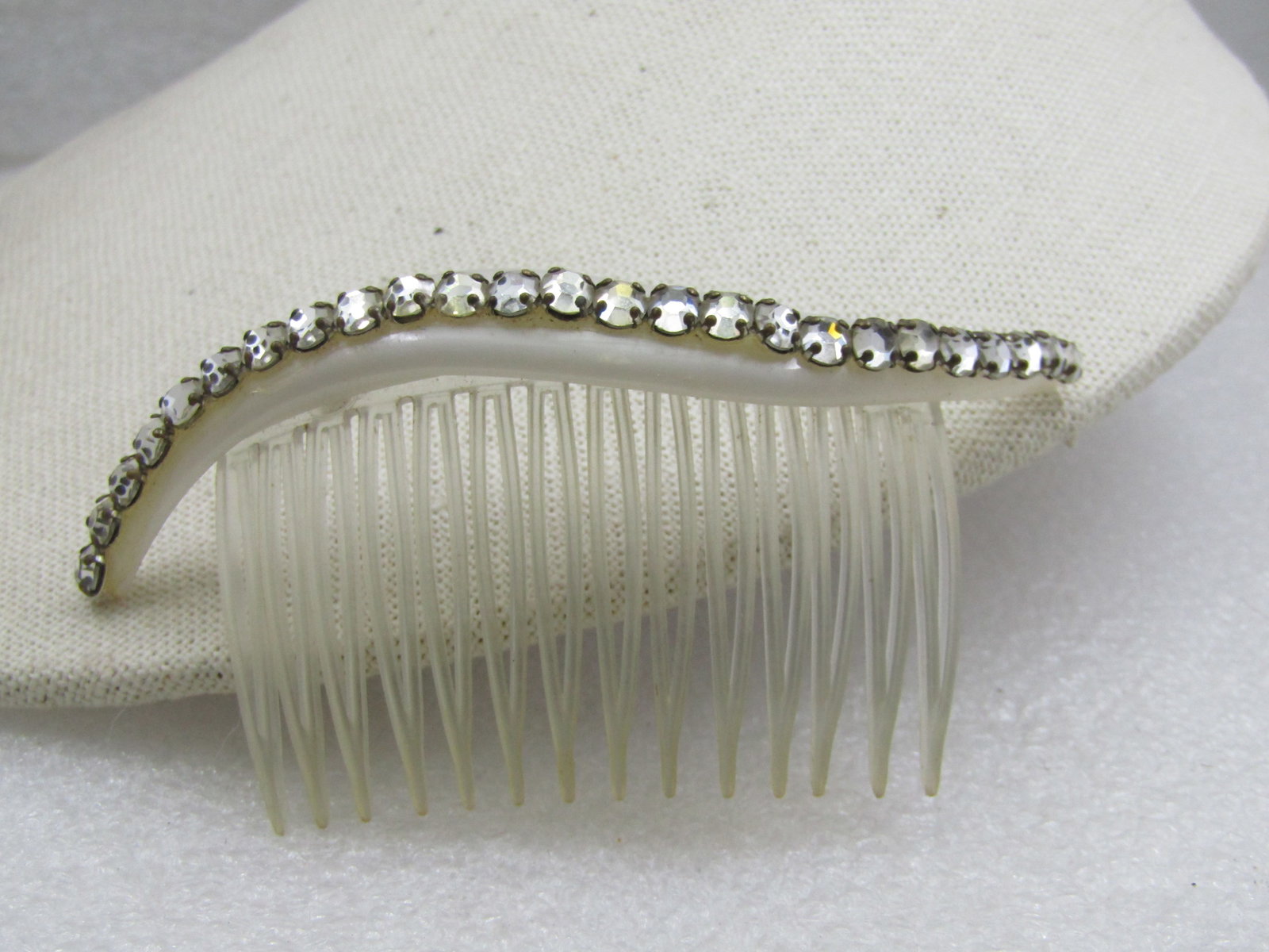 Vintage Rhinestone Accented Hair Comb, White, 4" - 4