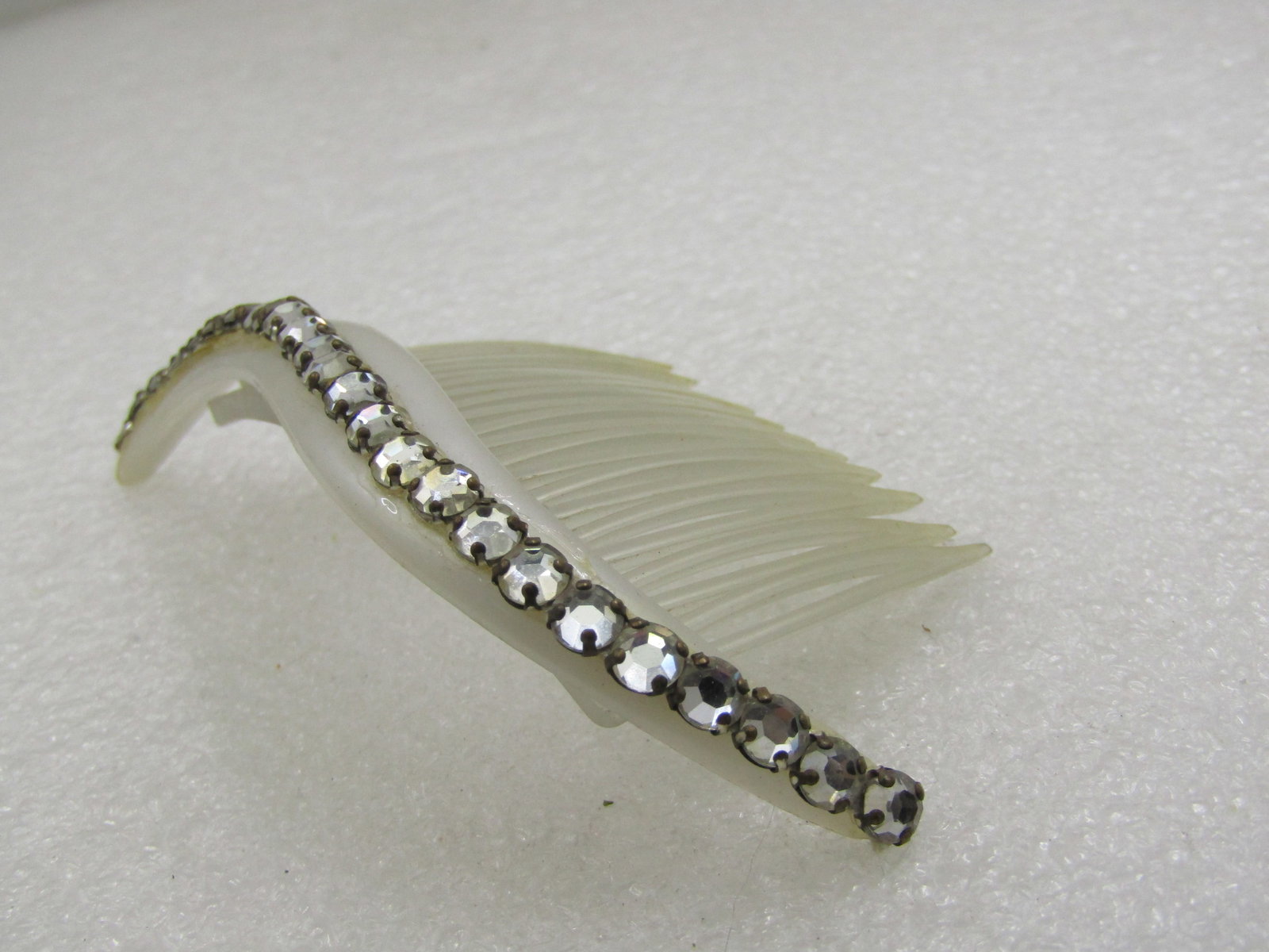 Vintage Rhinestone Accented Hair Comb, White, 4" - 5
