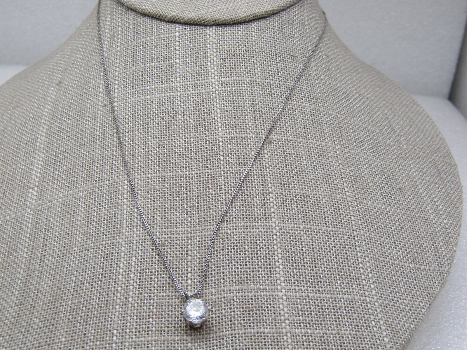 Vintage Sterling CZ Solitaire Necklace, 18" Sigined OTC - 3