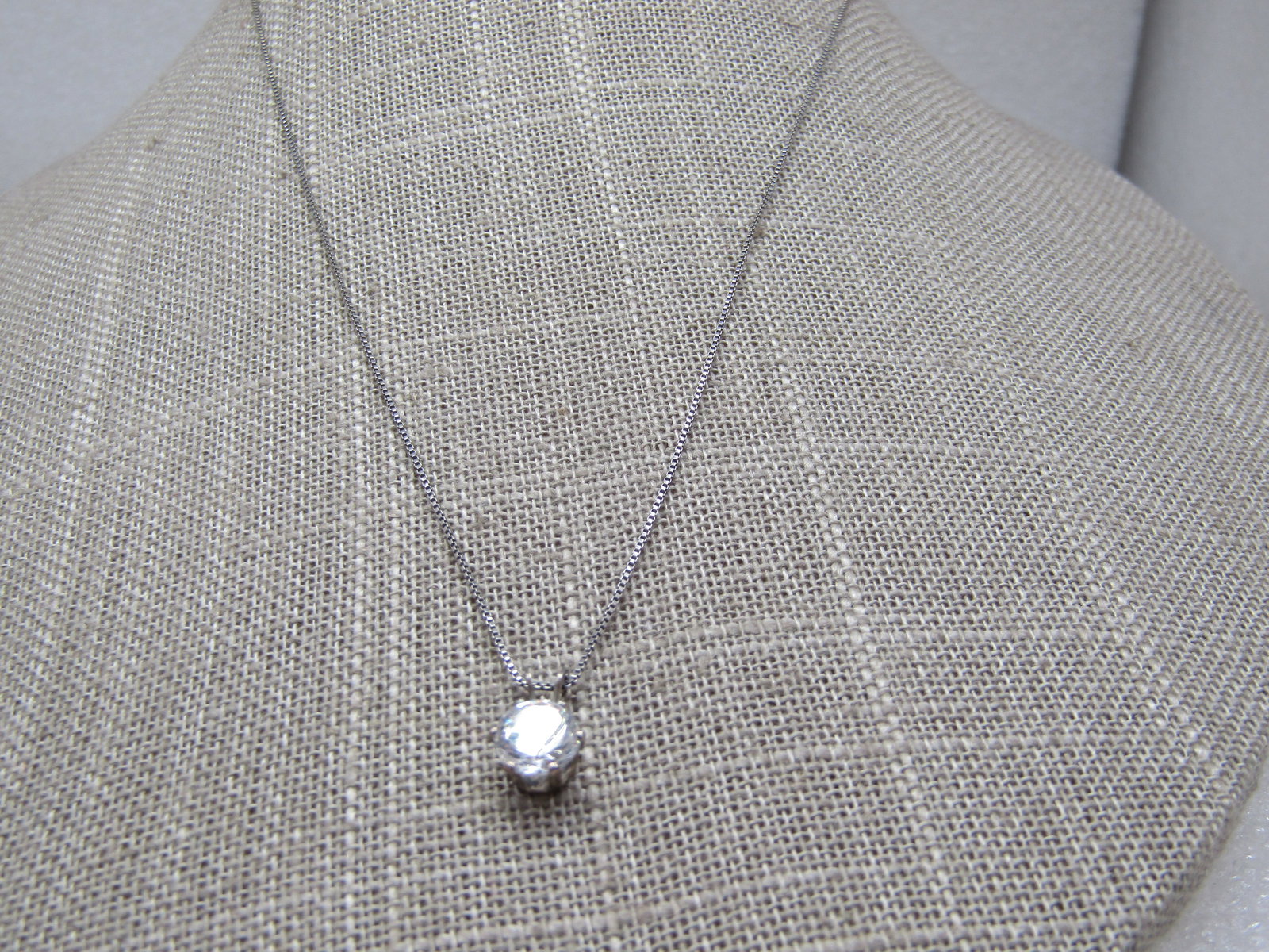 Vintage Sterling CZ Solitaire Necklace, 18" Sigined OTC - 4