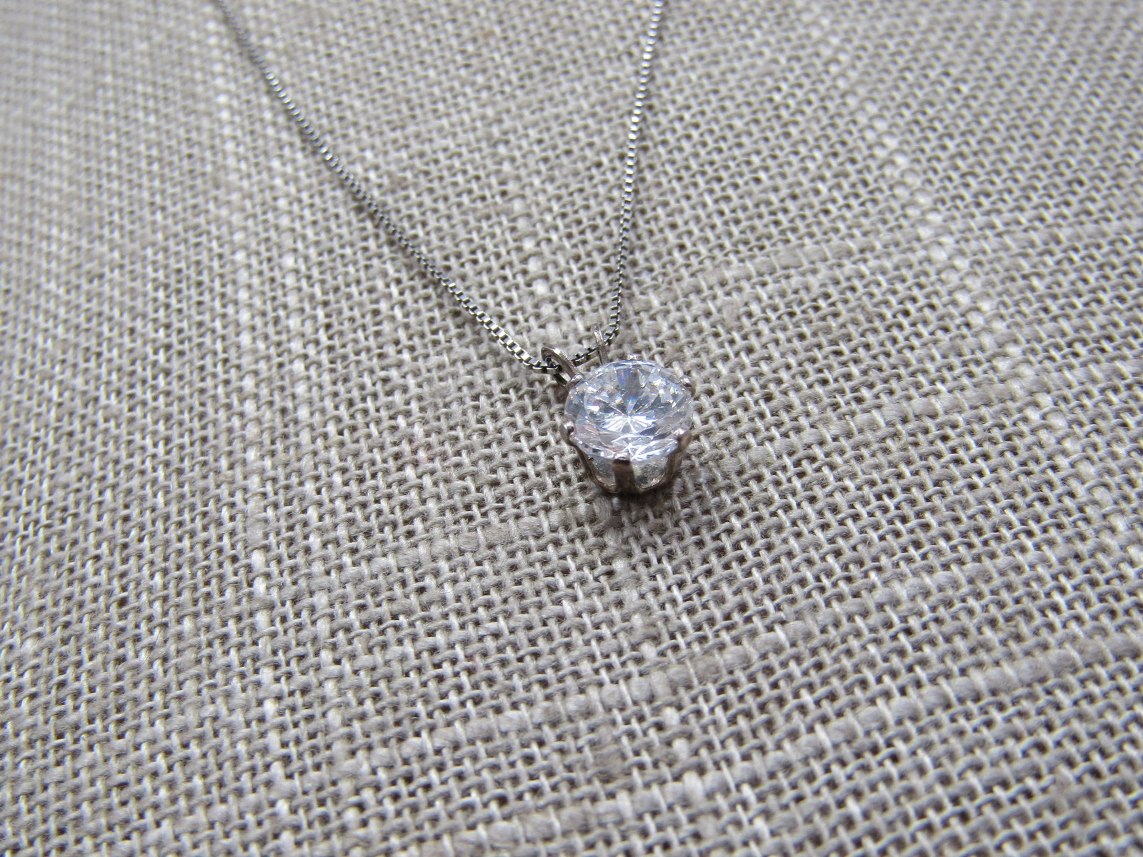 Vintage Sterling CZ Solitaire Necklace, 18" Sigined OTC - 5