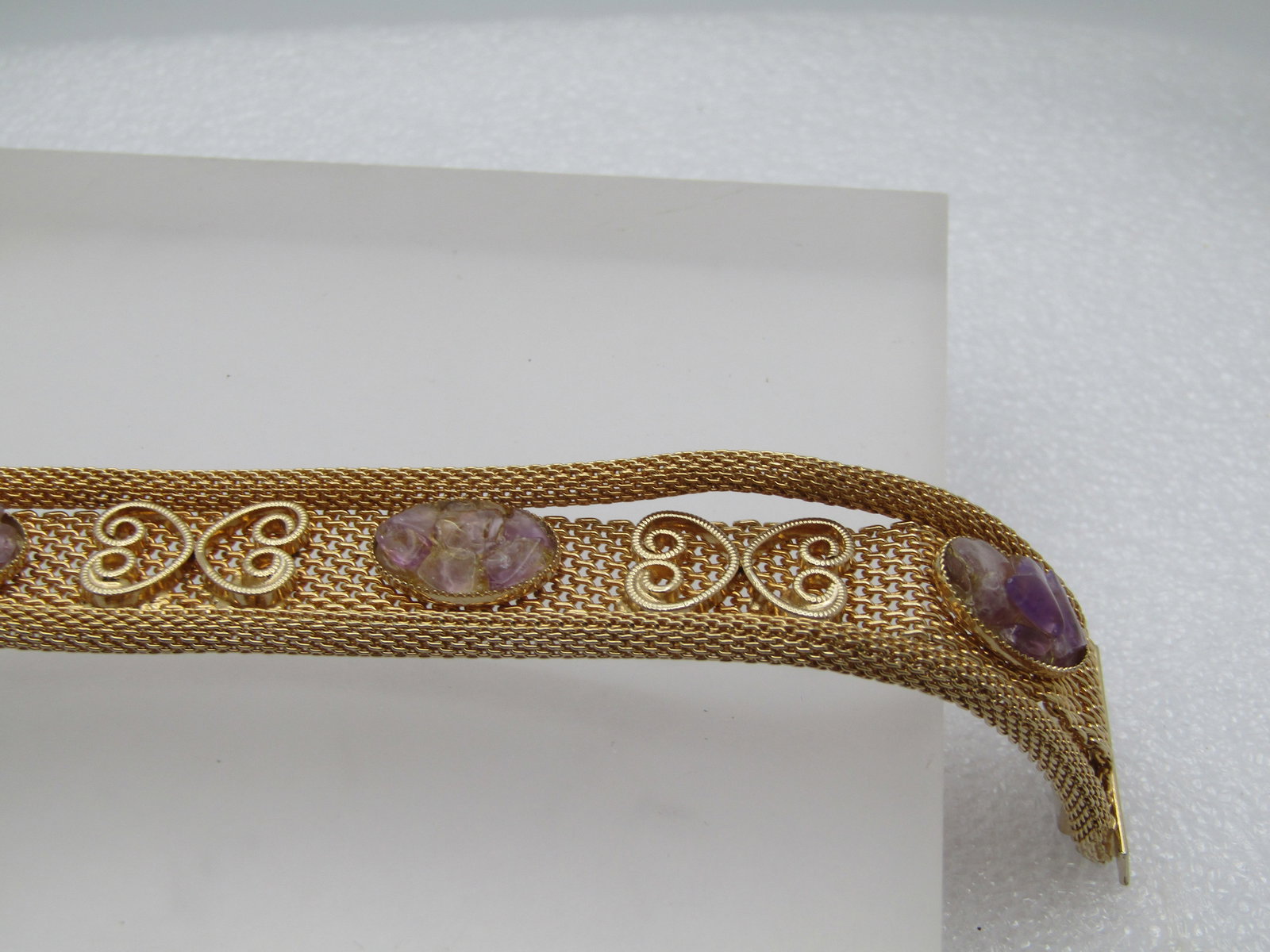 Vintage Purple Quartz Mesh Bracelet, 7", Triple Strand, 1960's-1970's - 4